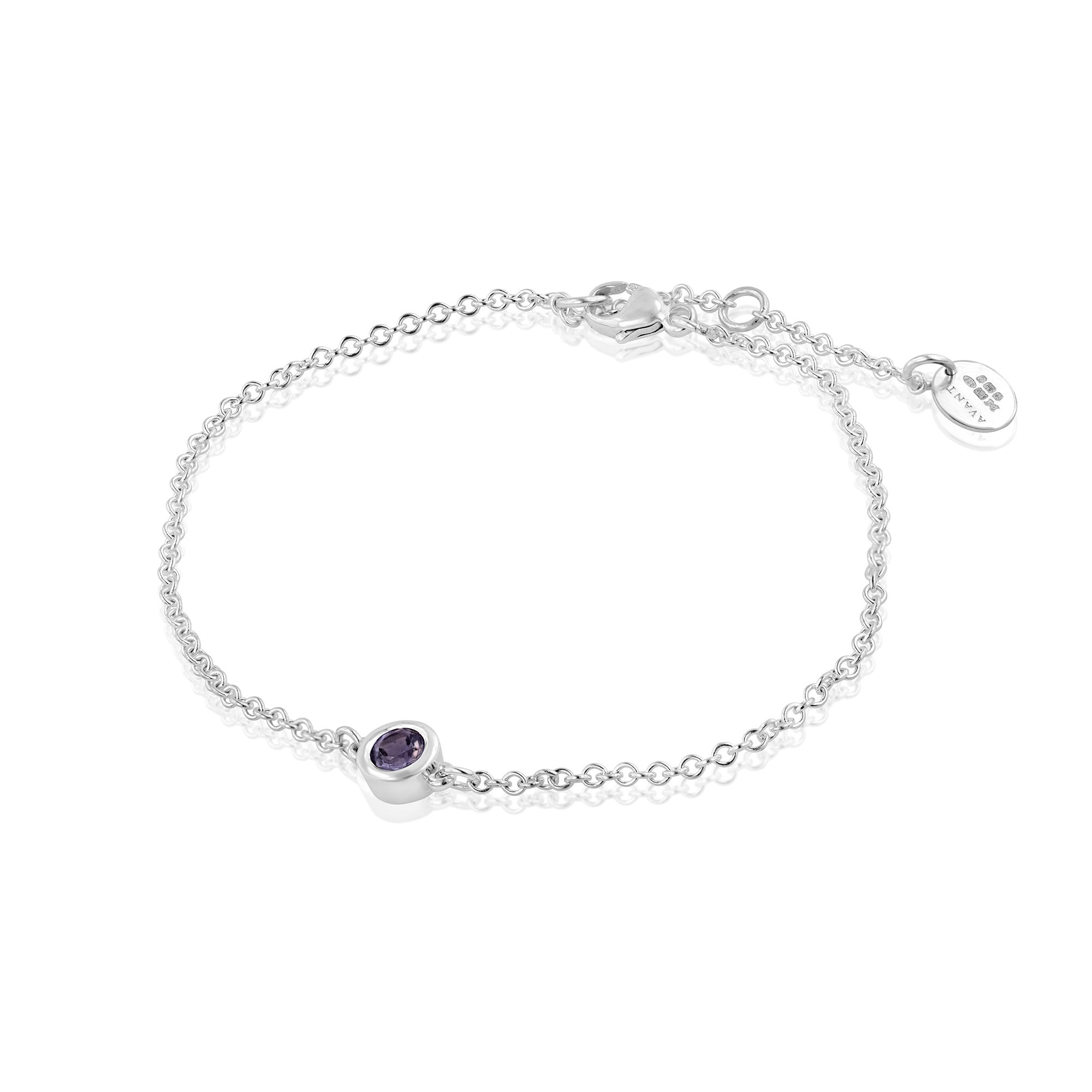 Delicate Sterling Silver Amethyst Charm Bracelet (February Birthstone)