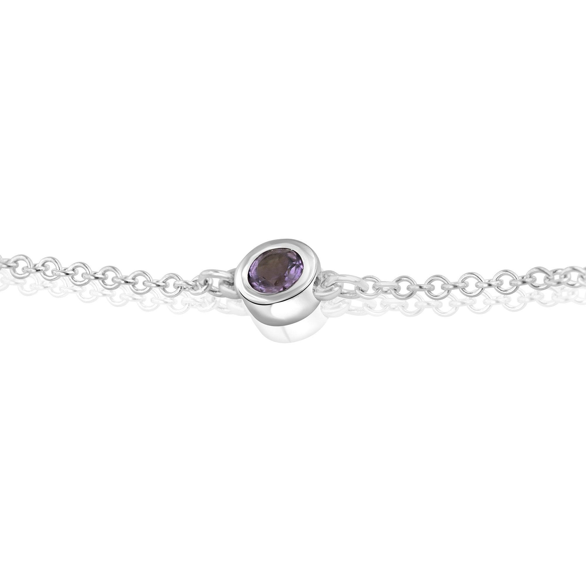 Delicate Sterling Silver Amethyst Charm Bracelet (February Birthstone)