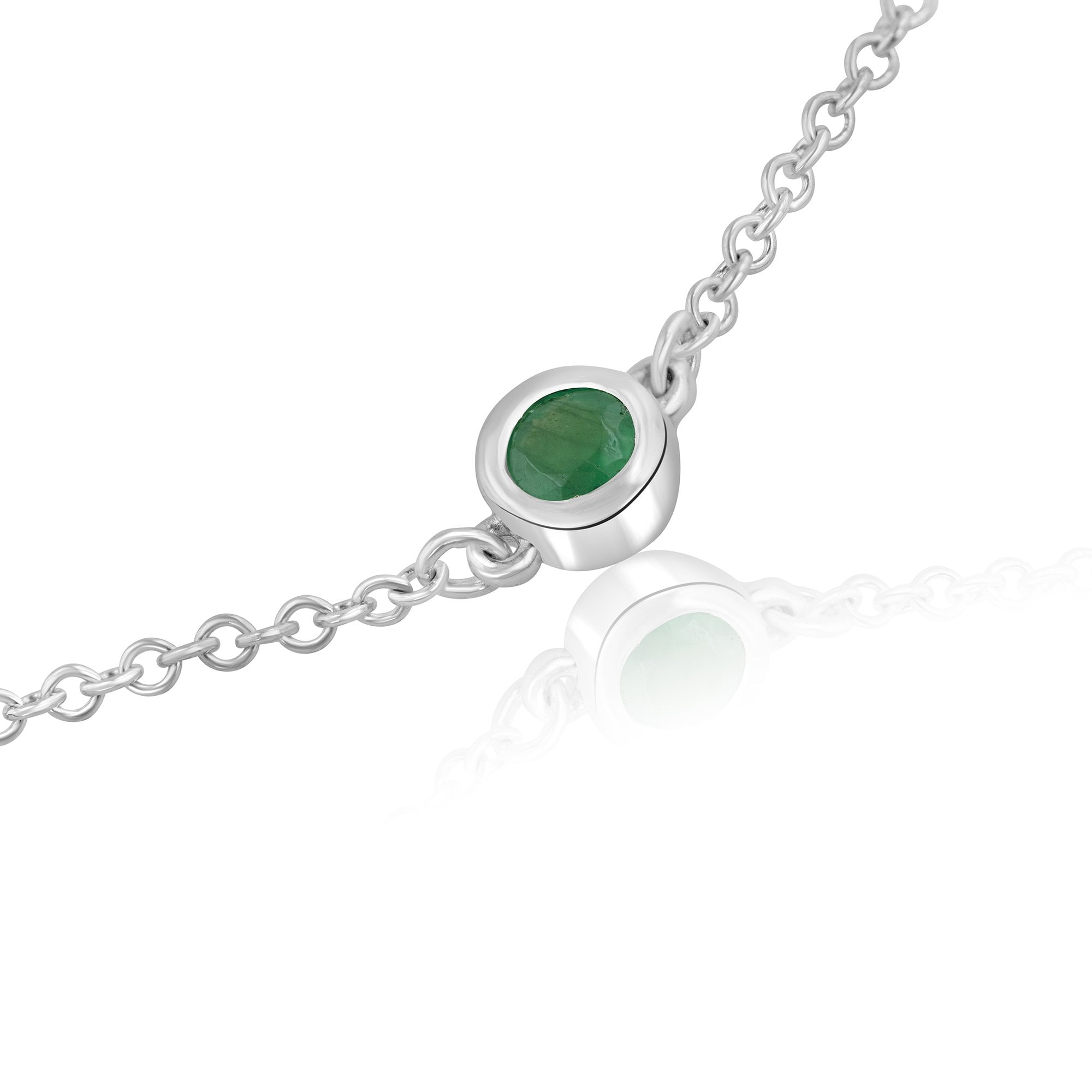 Delicate Sterling Silver Emerald Charm Bracelet (May Birthstone)
