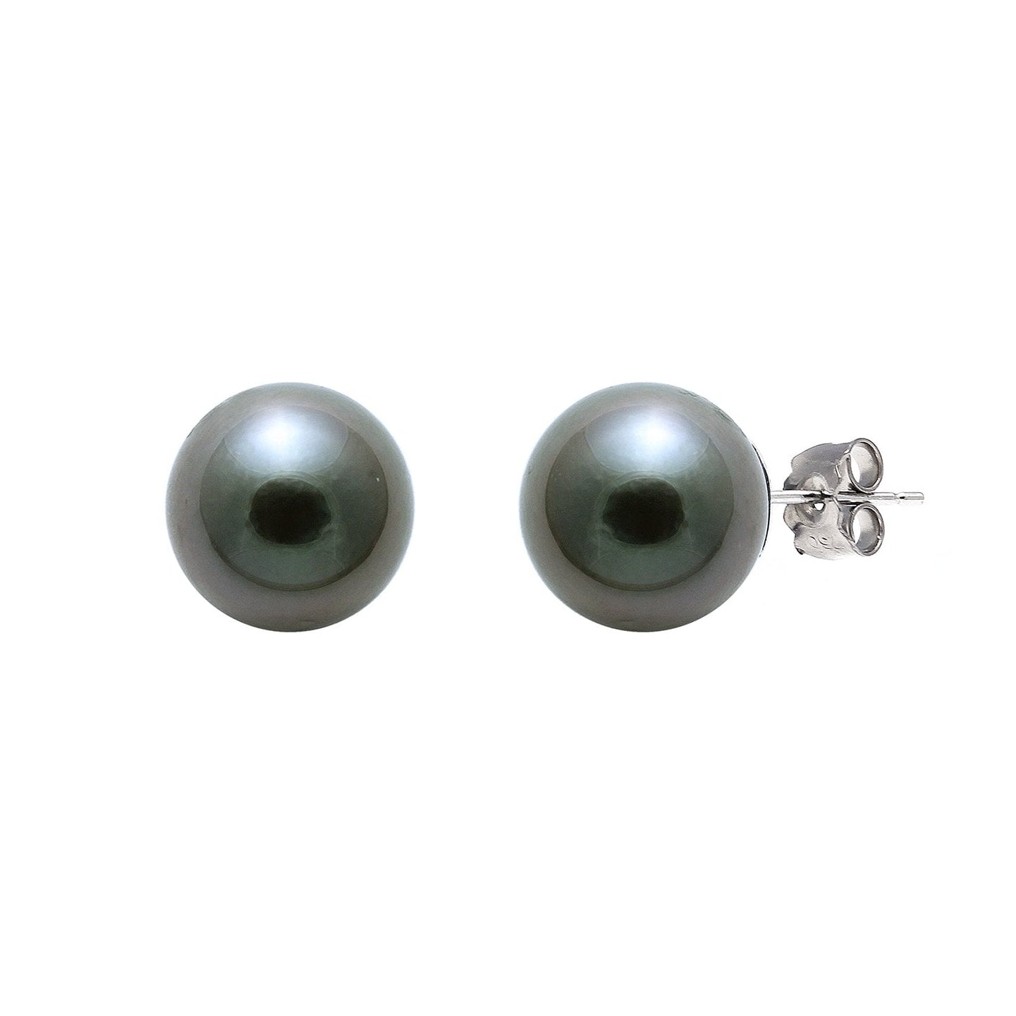 9ct White Gold Tahitian Cultured Pearl Stud Earrings 8-9mm