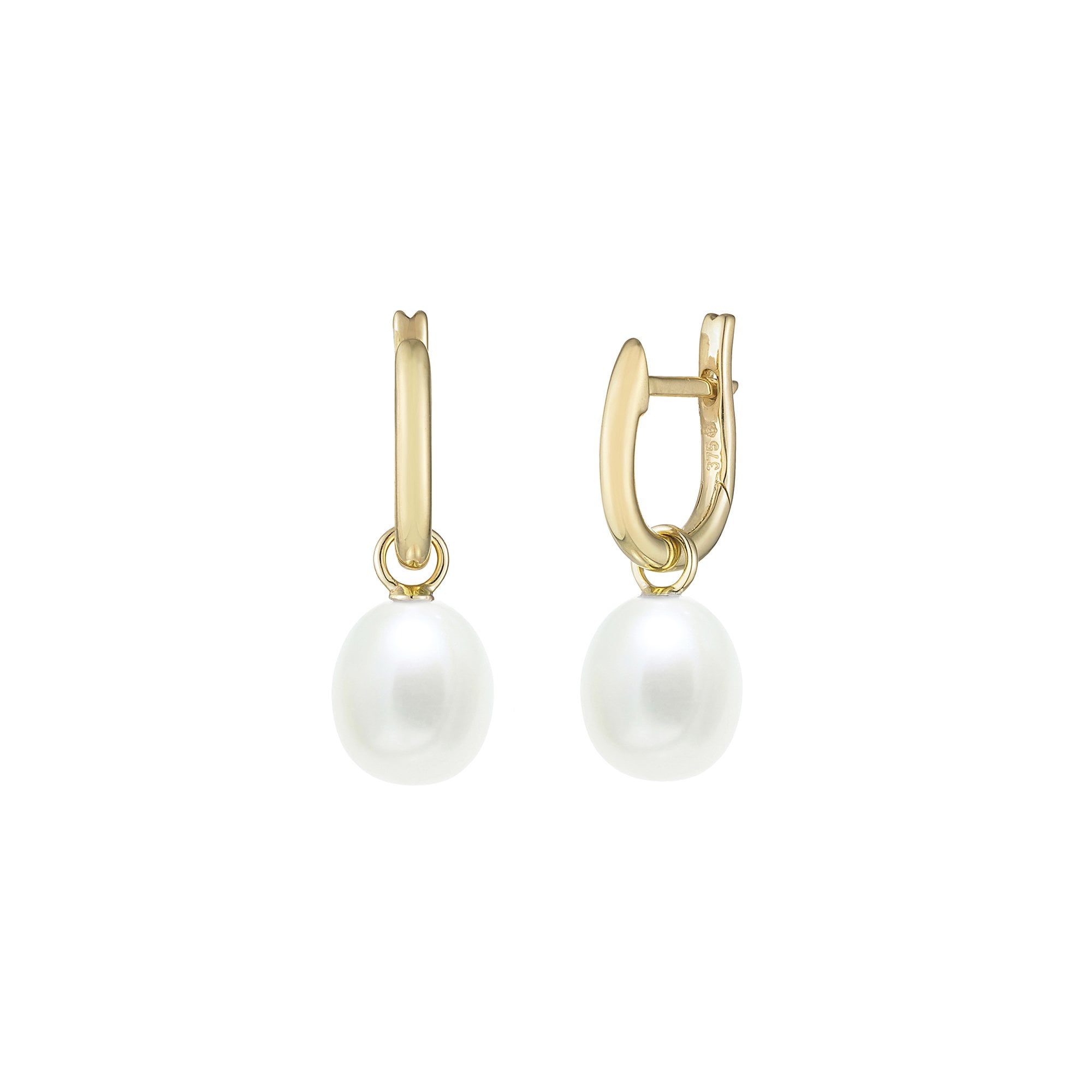 9ct Yellow Gold Huggie Drops With White Teardrop Cultured Freshwater Pearl