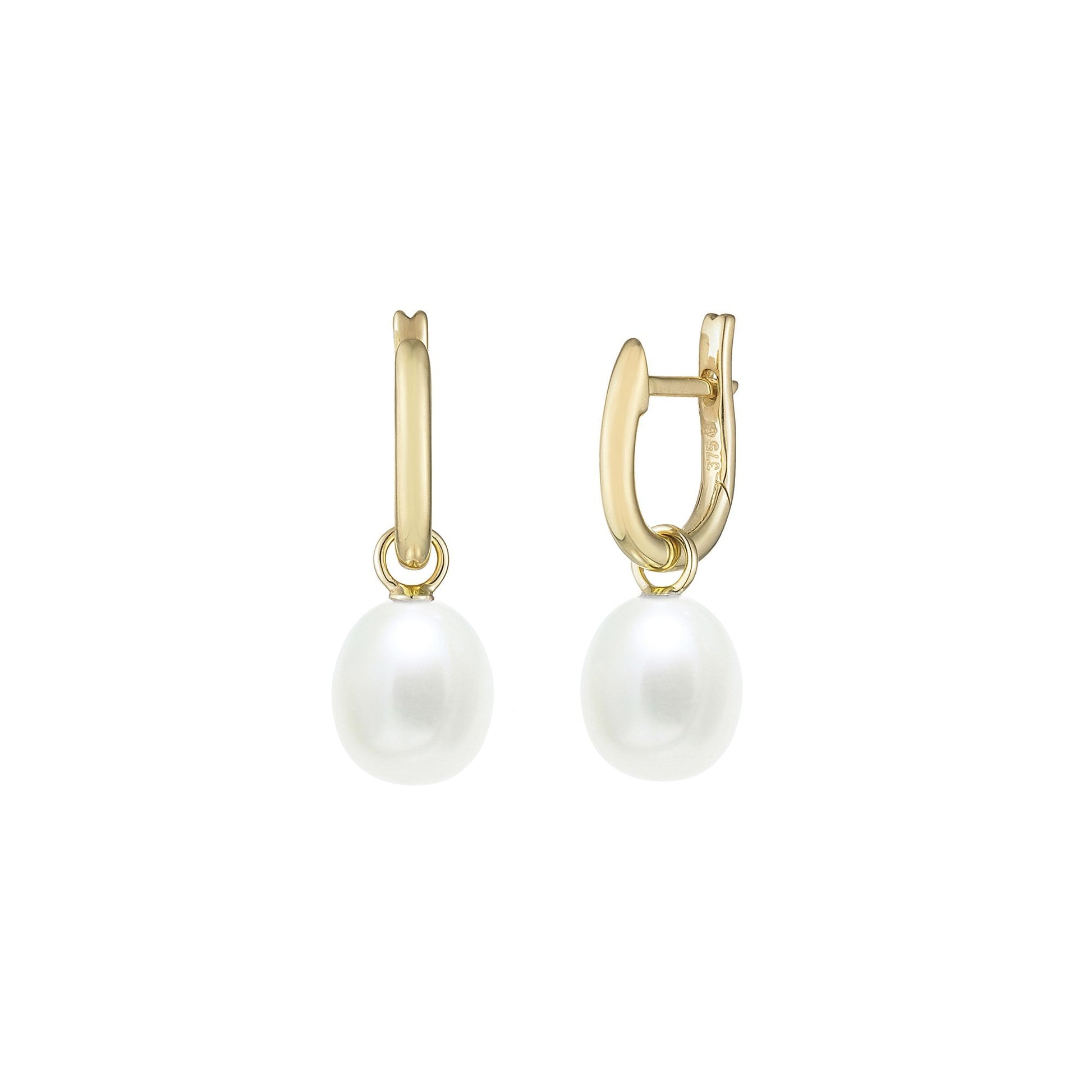 9ct Yellow Gold Huggie Drops With White Teardrop Cultured Freshwater Pearl