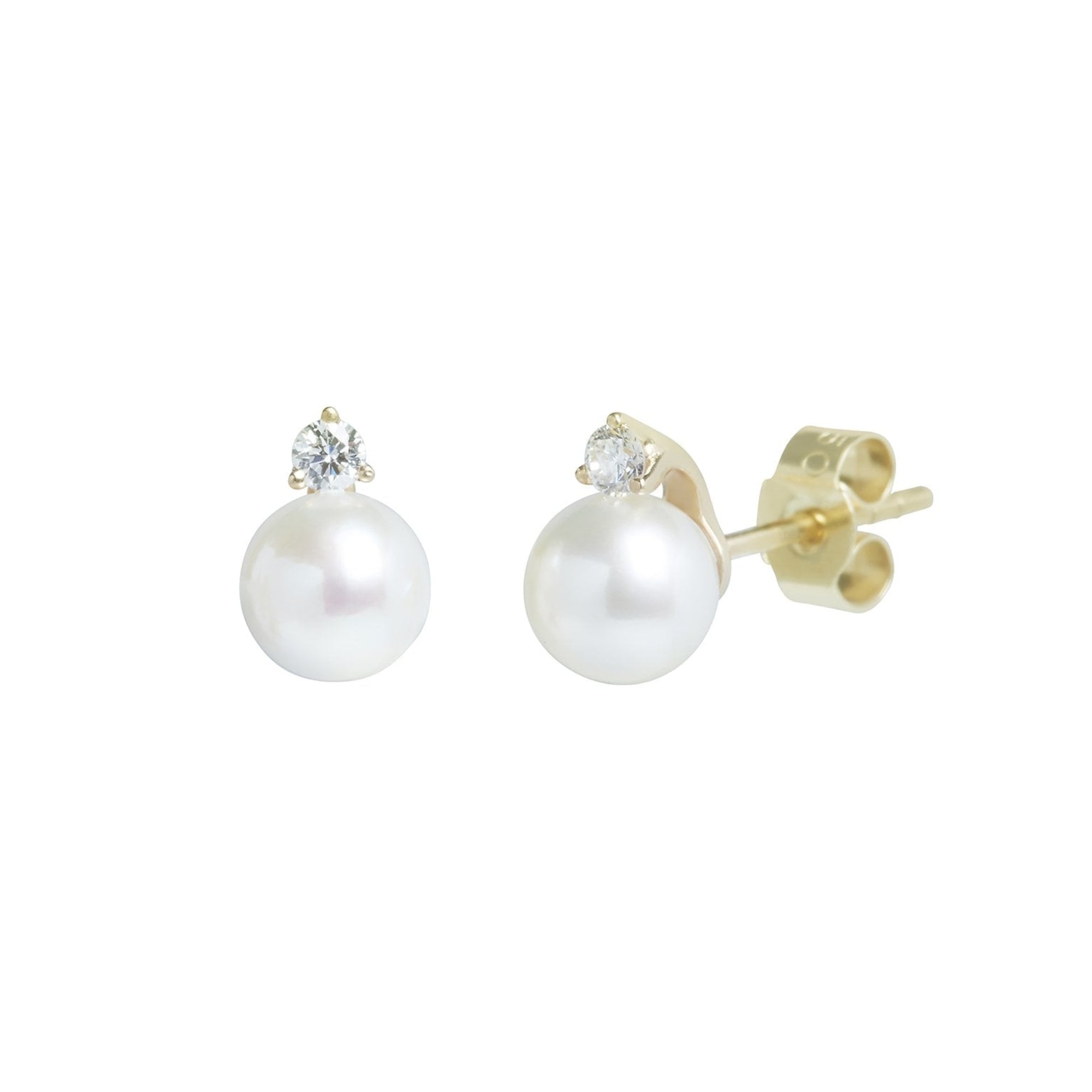 18ct Yellow Gold White Cultured Freshwater Pearl & Diamond Earrings