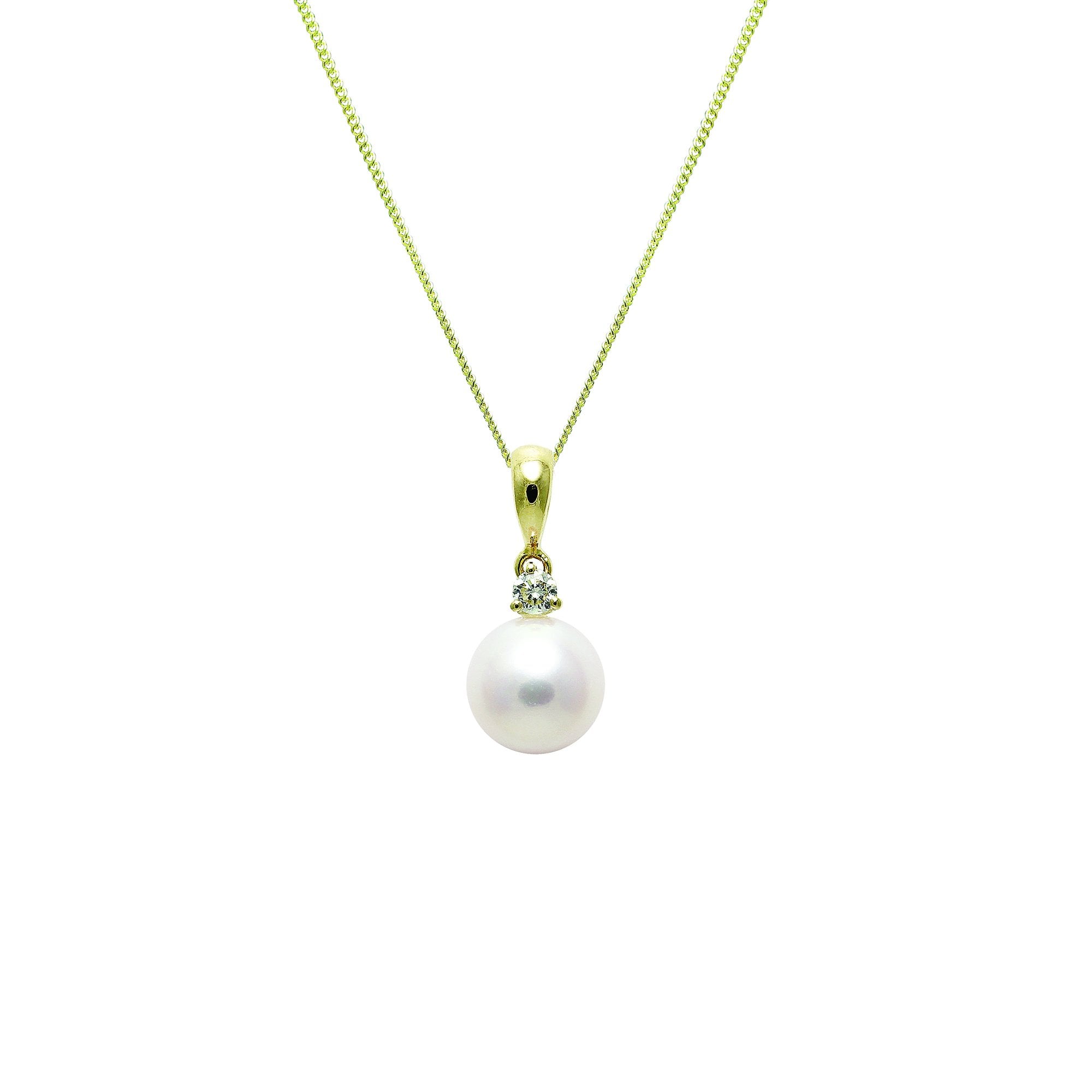 18ct Yellow Gold Cultured Freshwater Pearl & Diamond Necklace