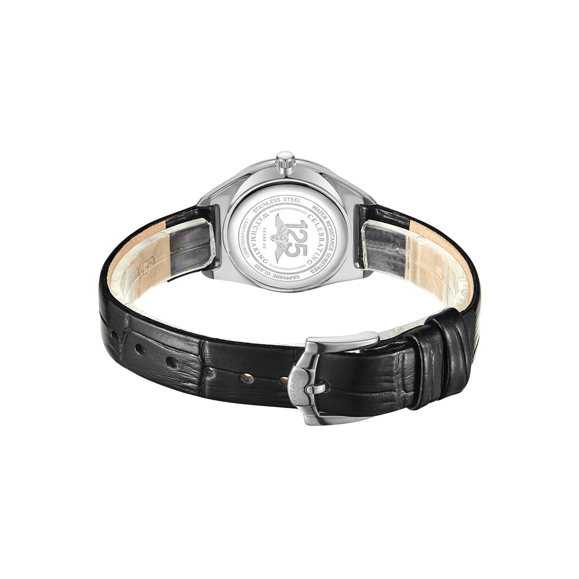 Women's Ultra Slim Stainless Steel Watch with Roman Numerals and a Black Leather Strap