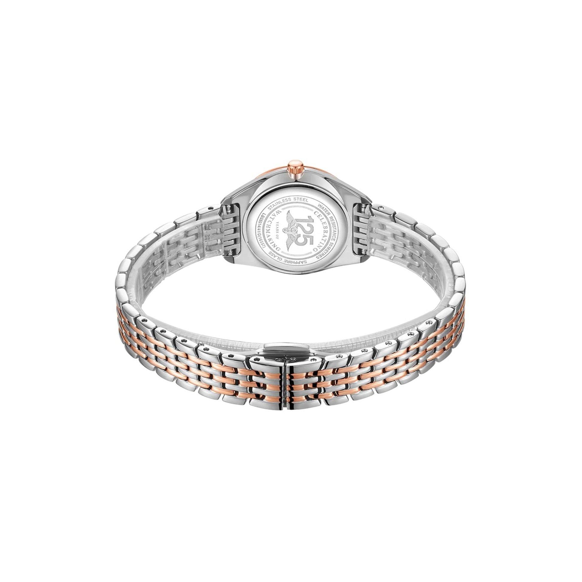 Women's Ultra Slim Steel and Rose Gold Plate with Mother of Pearl and Diamond Dot Dial