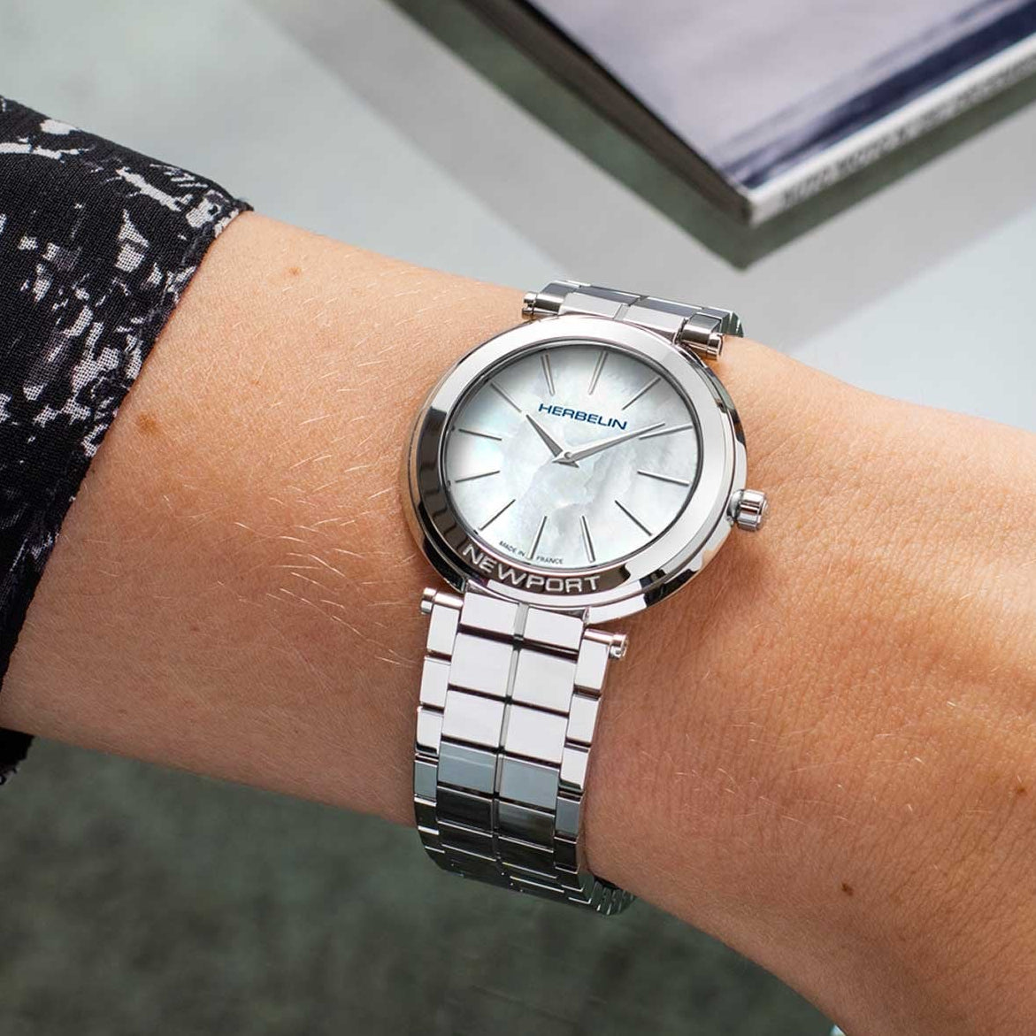 Women's Herbelin Newport Slim Steel Watch With Mother of Pearl Dial