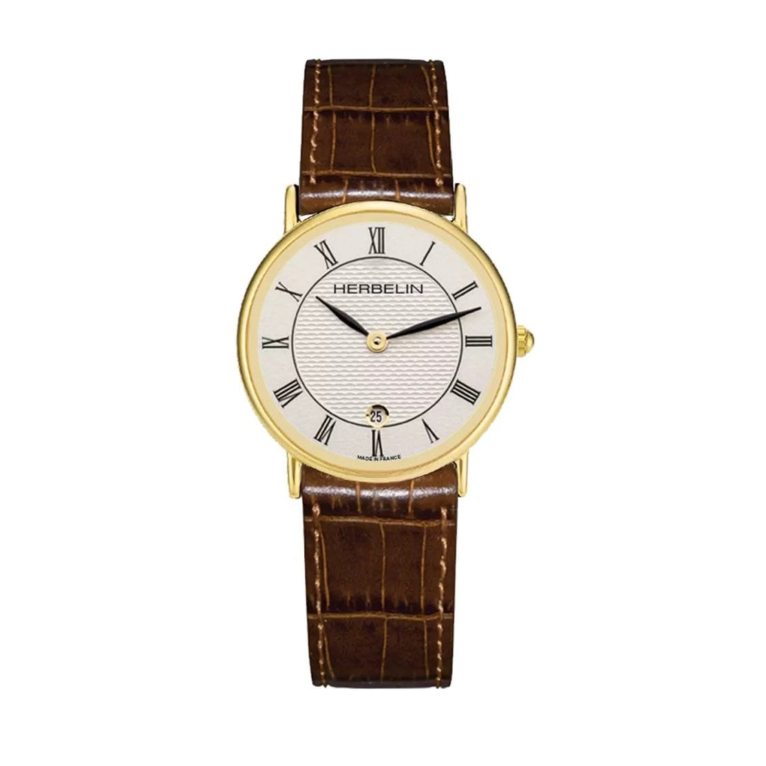 Women's Herbelin Classiques Gold Plated Watch with a Brown Leather Strap