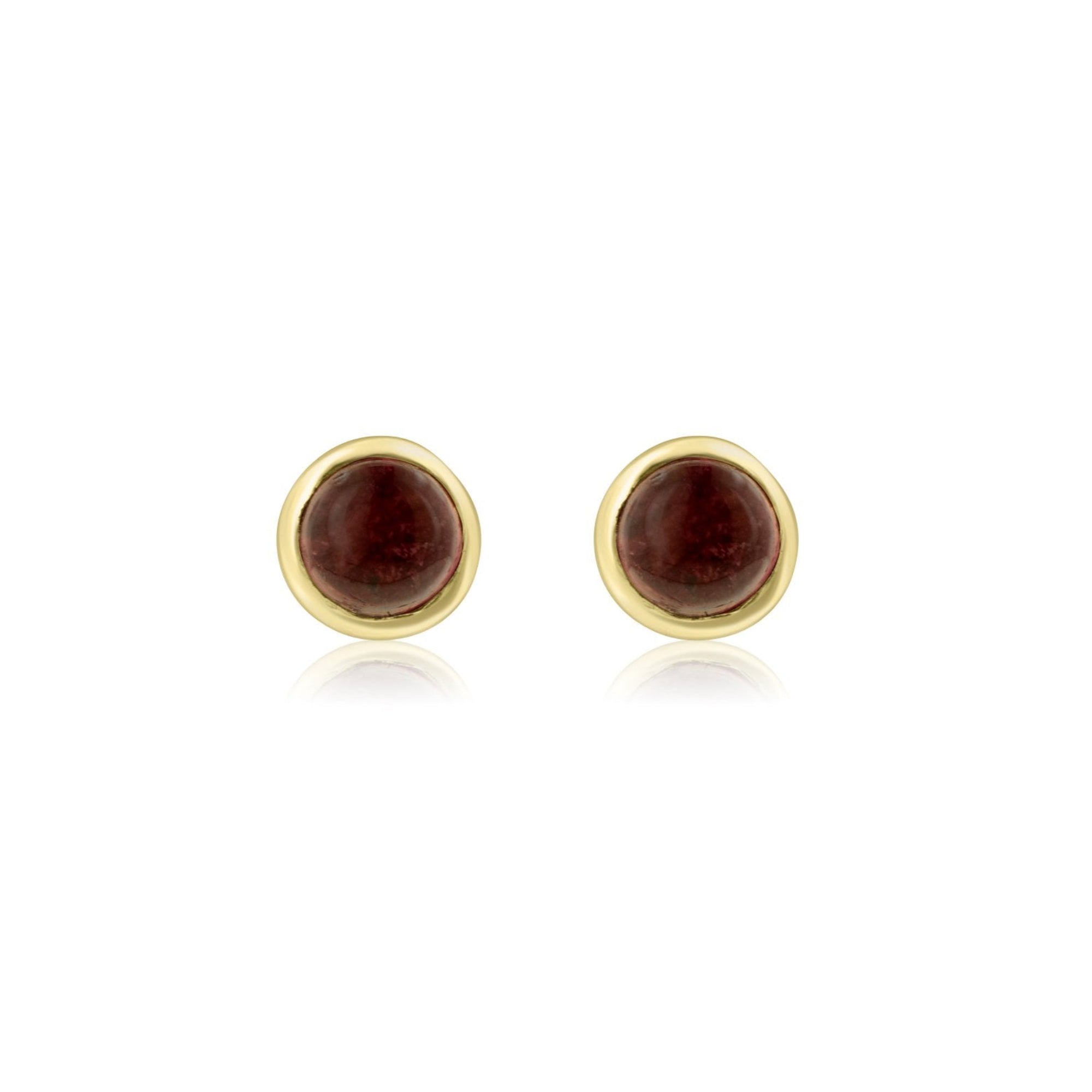 9ct Yellow Gold Stud Earrings With Round Cabochon Garnet