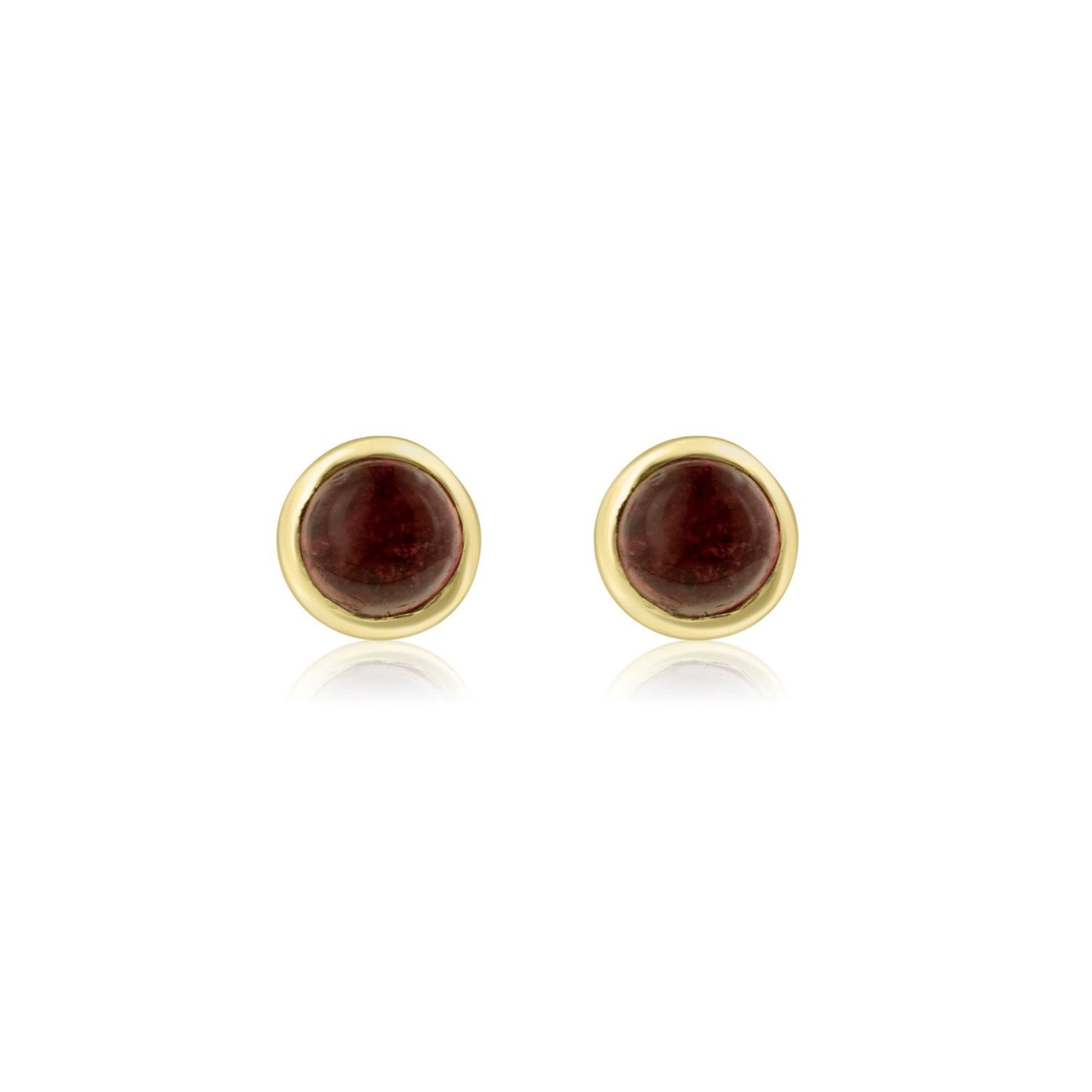 9ct Yellow Gold Stud Earrings With Round Cabochon Garnet