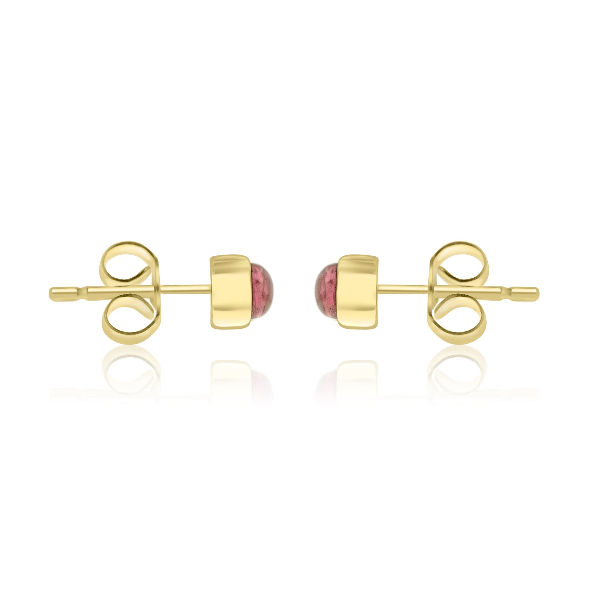 9ct Yellow Gold Stud Earrings With Round Cabochon Garnet