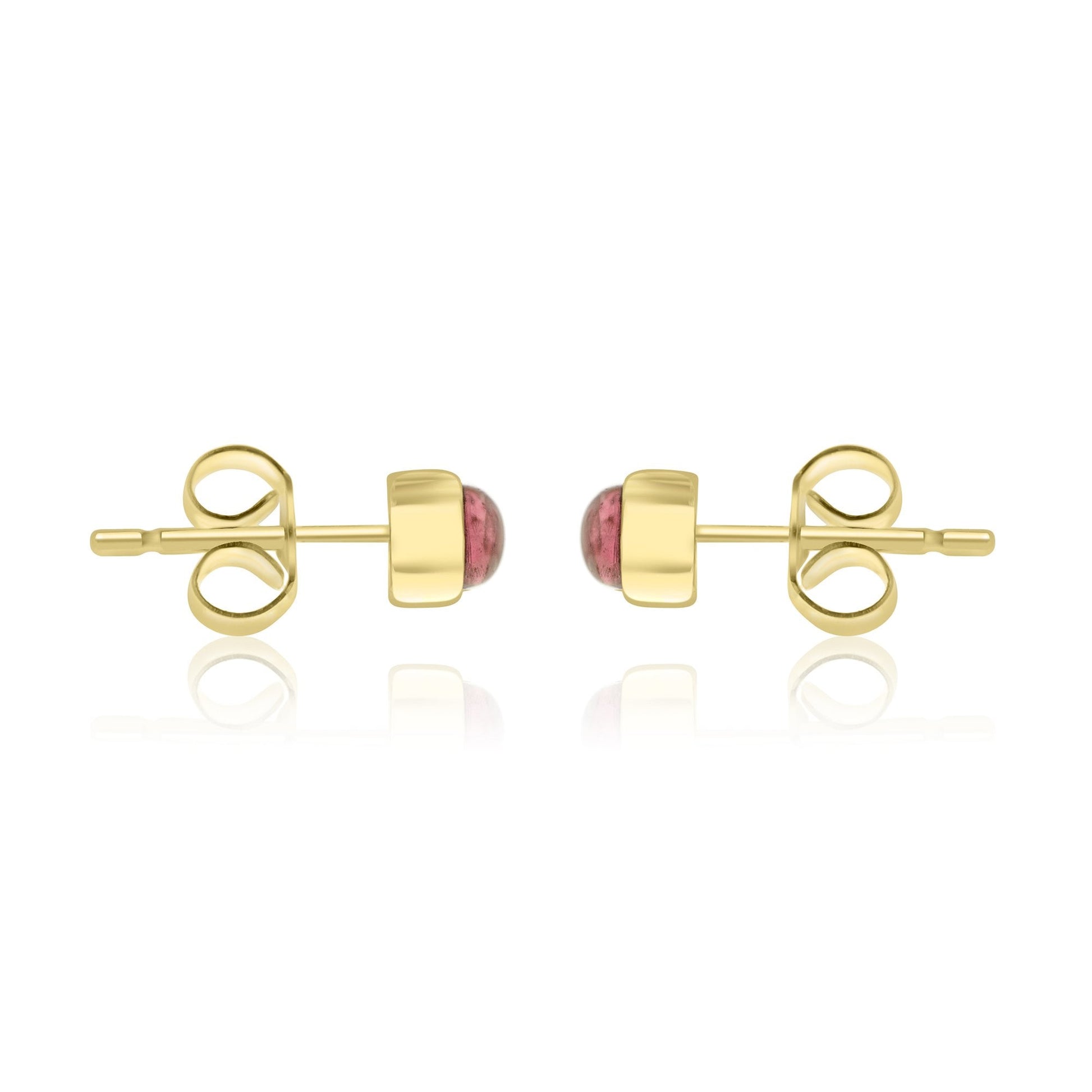 9ct Yellow Gold Stud Earrings With Round Cabochon Garnet