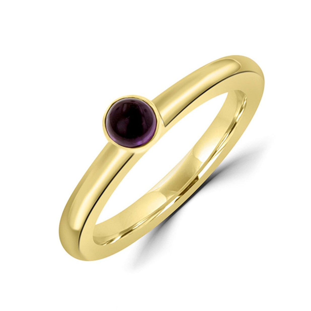 9ct Yellow Gold Stud Stacking Ring With Round Cabochon Amethyst