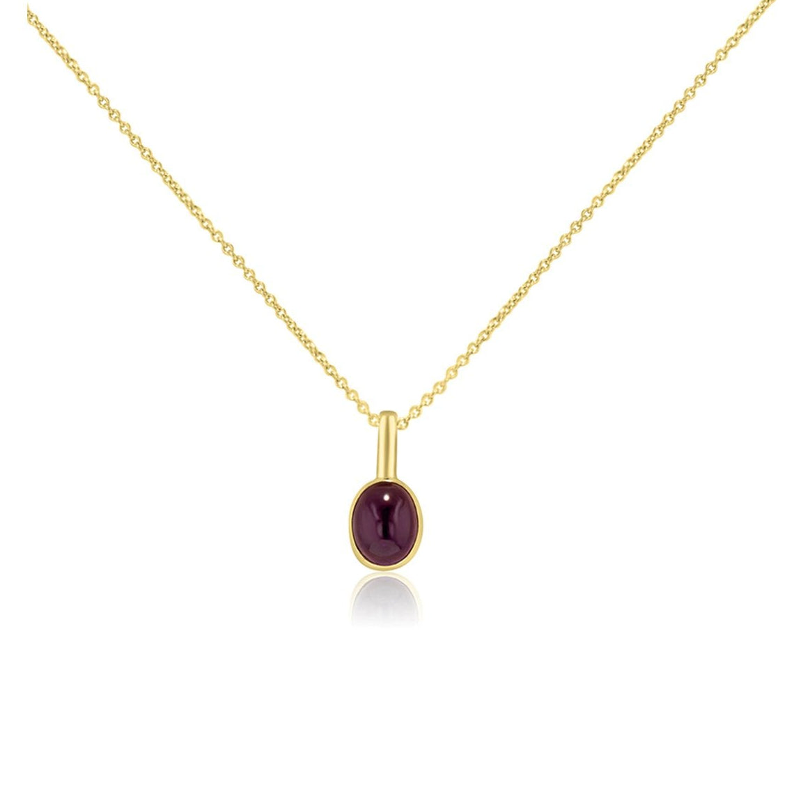 9ct Yellow Gold Oval Cabochon Amethyst Pendant with Adjustable 16"-18" Fine Trace Chain