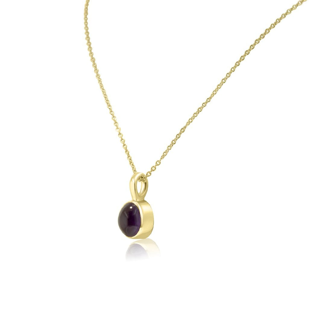 9ct Yellow Gold Oval Cabochon Amethyst Pendant with Adjustable 16"-18" Fine Trace Chain