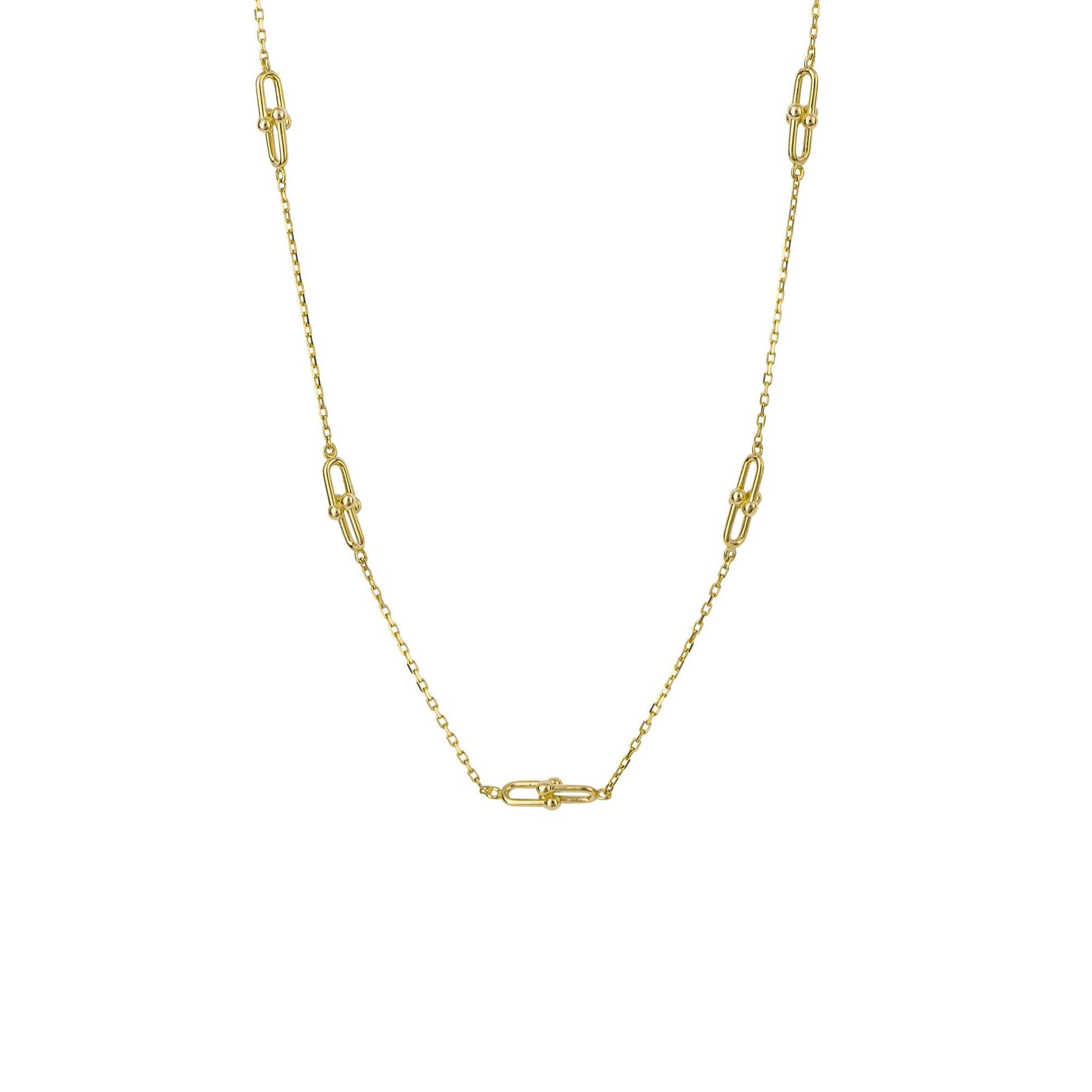 9ct Yellow Gold Double U Link and Trace Chain Necklace