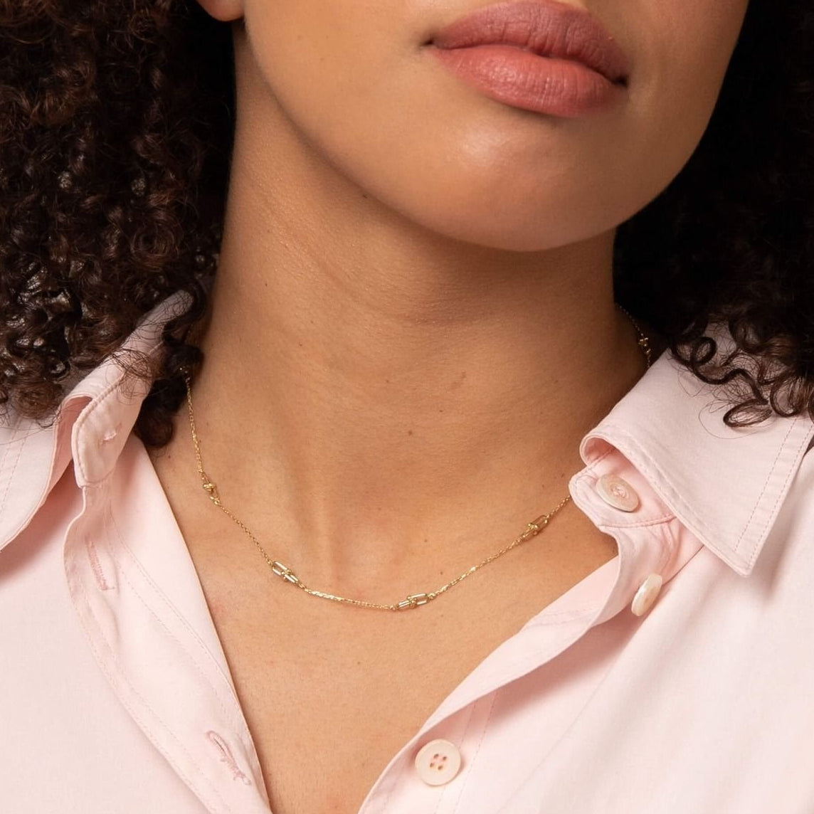9ct Yellow Gold Double U Link and Trace Chain Necklace