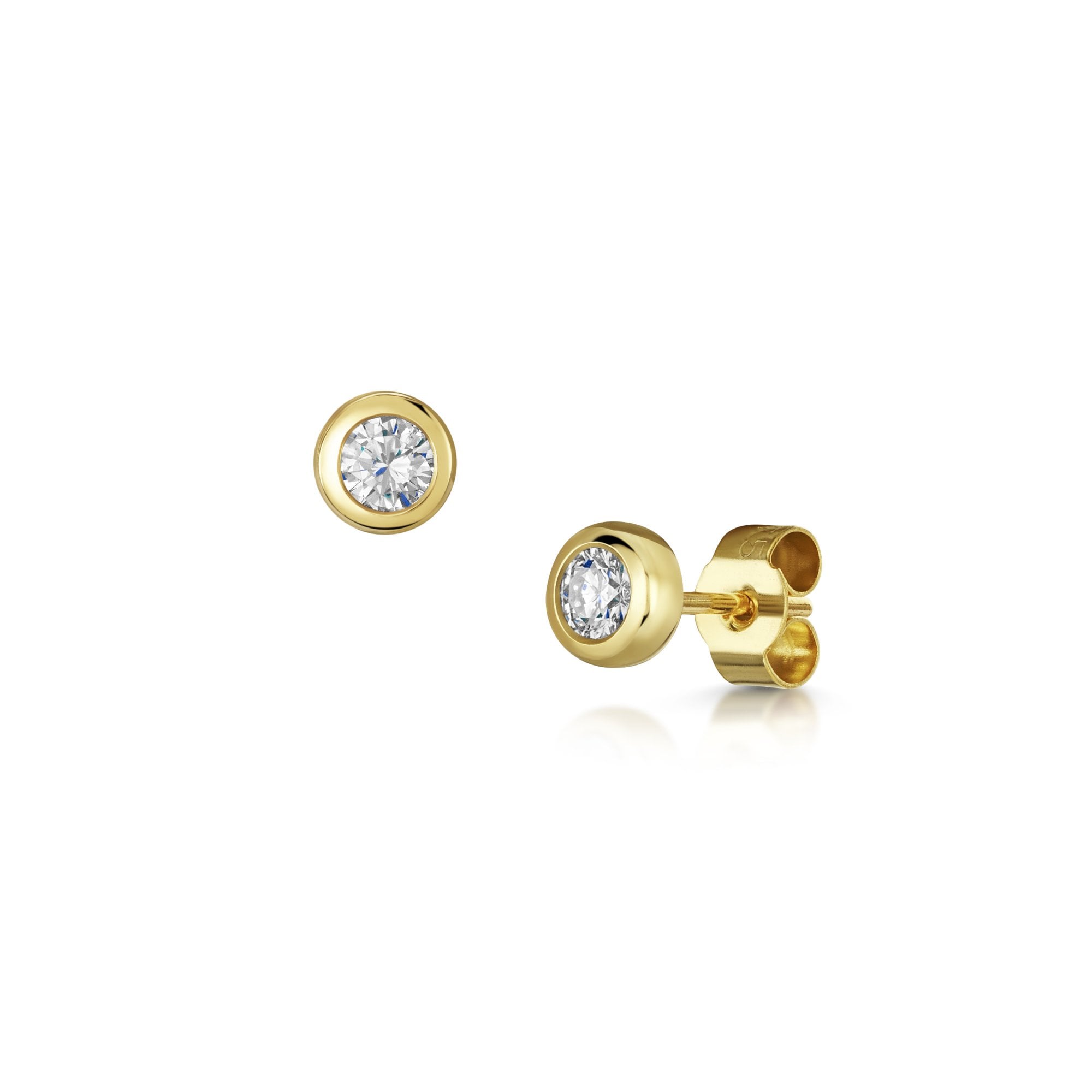 9ct Yellow Gold 0.30ct Round Diamond 'Donut' Rubover Studs