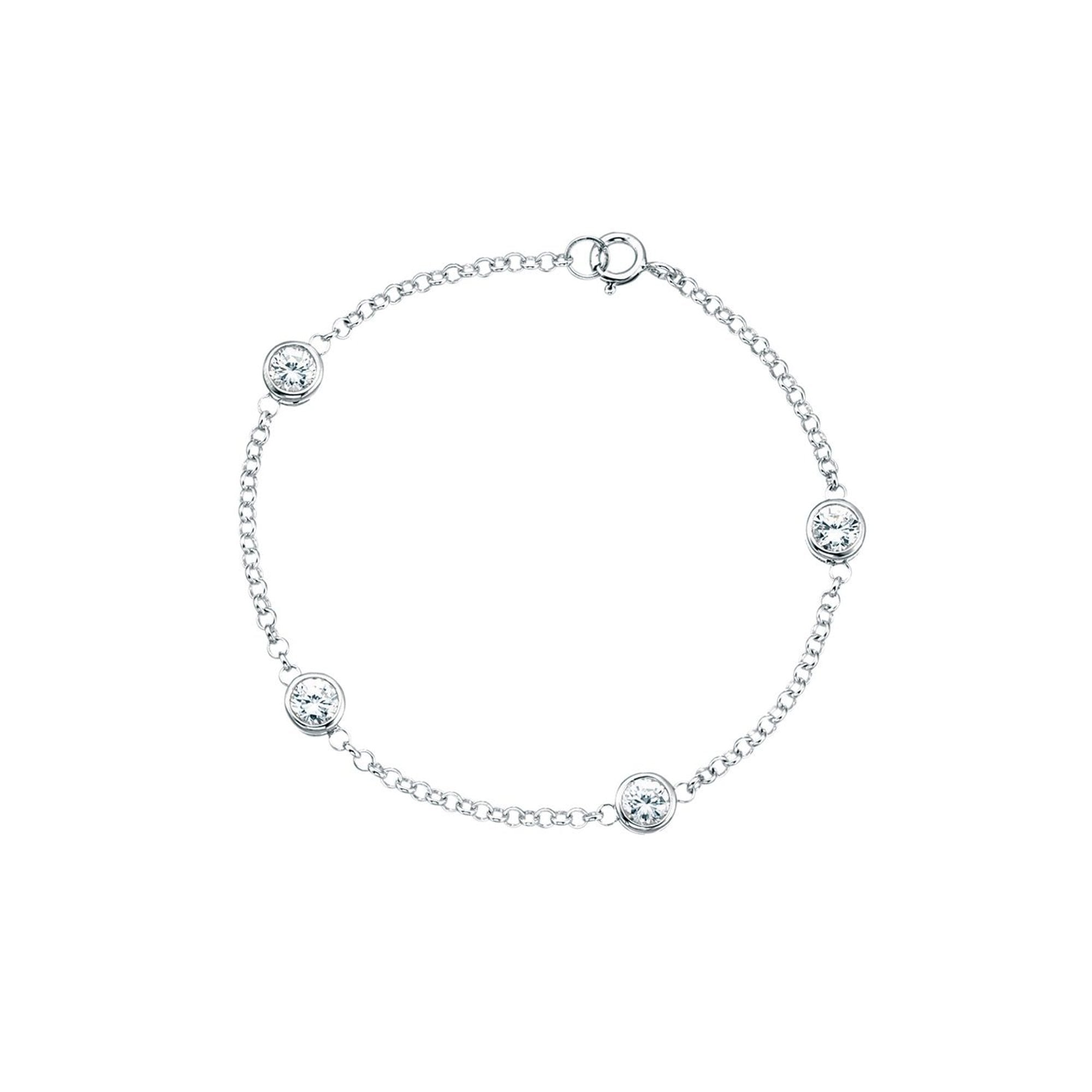 Sterling Silver Fine Chain Bracelet With CZ Links