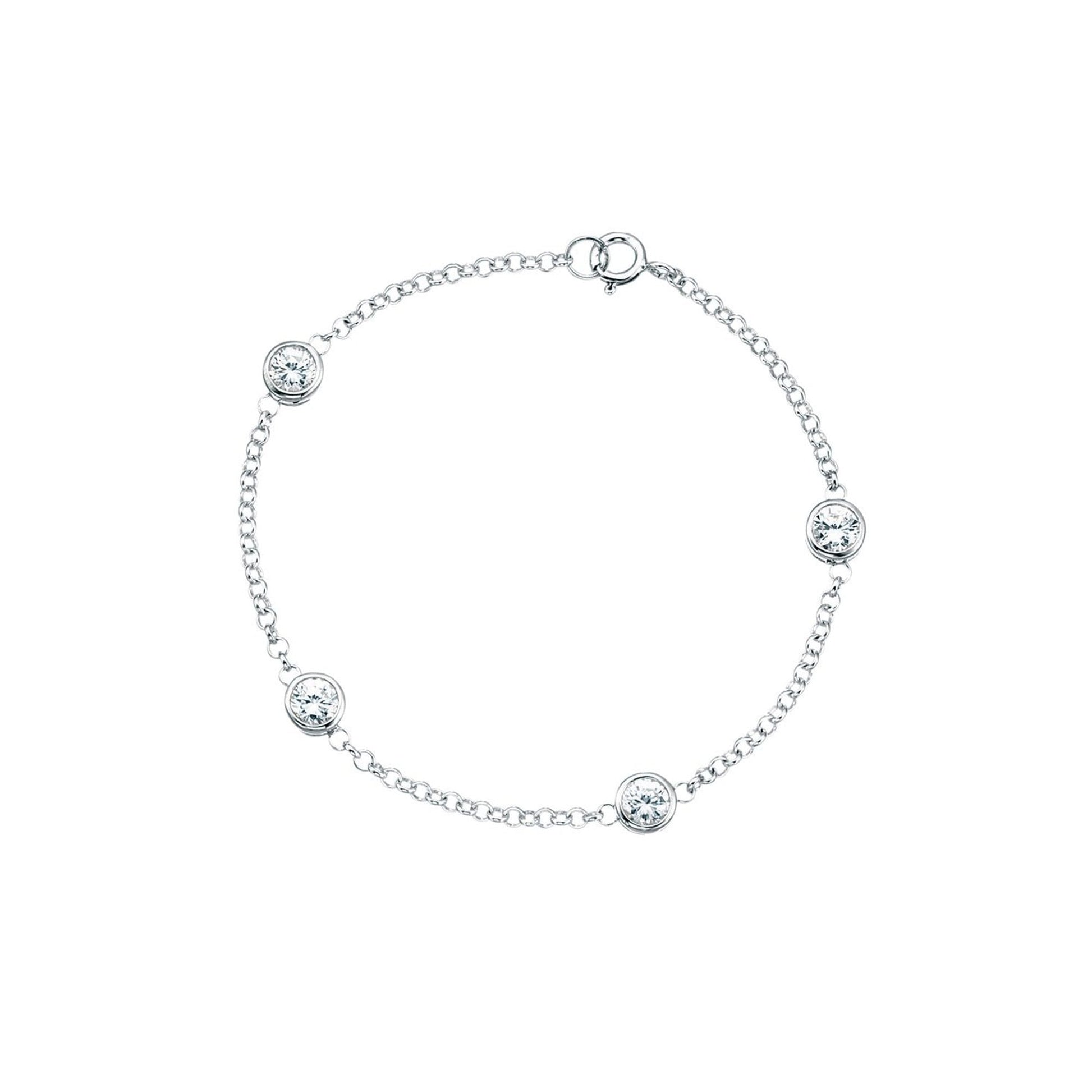 Sterling Silver Fine Chain Bracelet With CZ Links