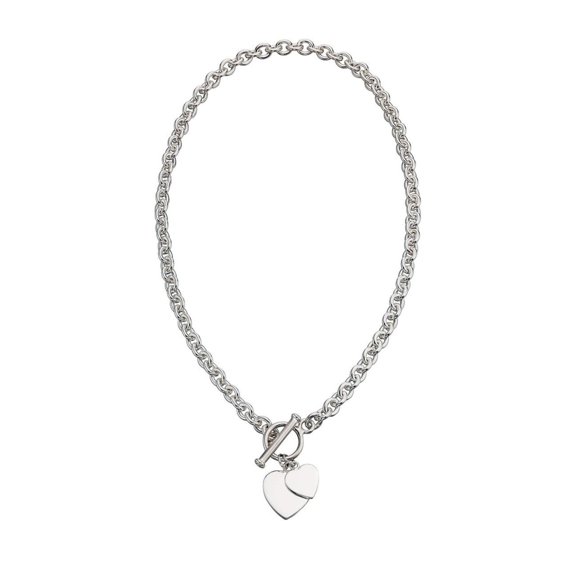 Chunky Sterling Silver Double Heart Tag Necklace