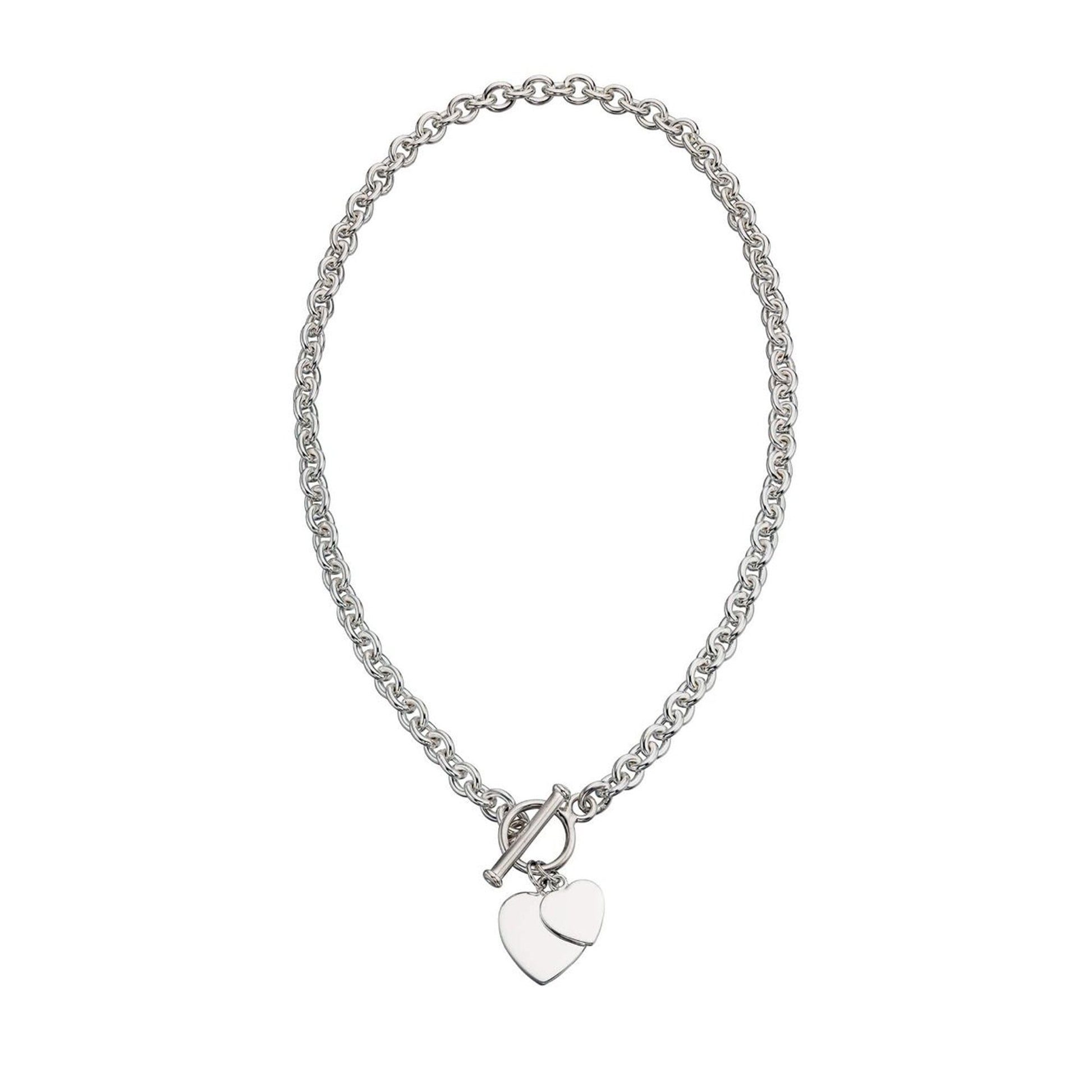 Chunky Sterling Silver Double Heart Tag Necklace