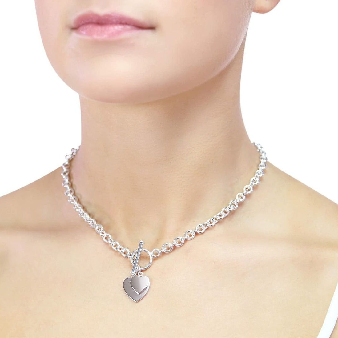 Chunky Sterling Silver Double Heart Tag Necklace