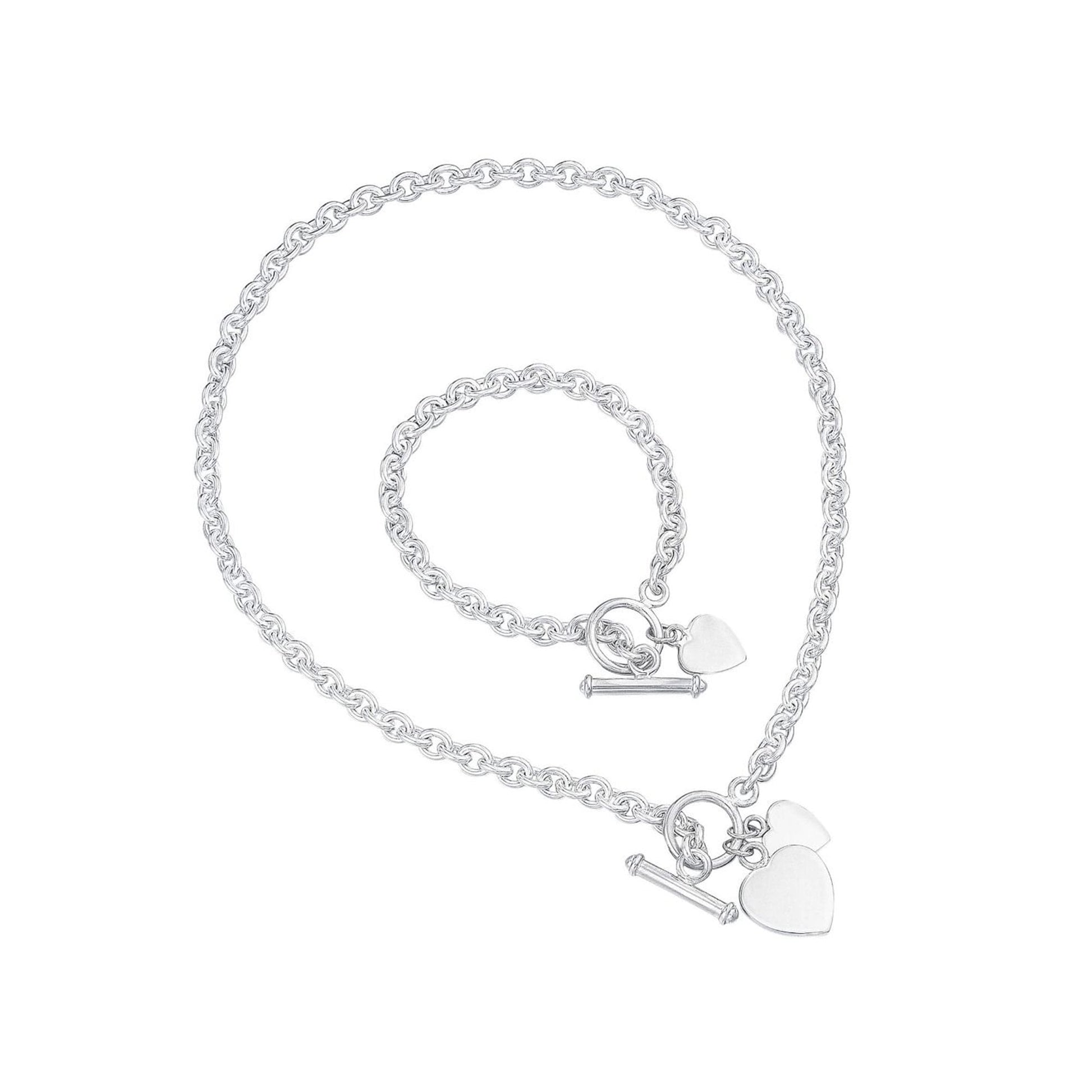 Chunky Sterling Silver Double Heart Tag Necklace
