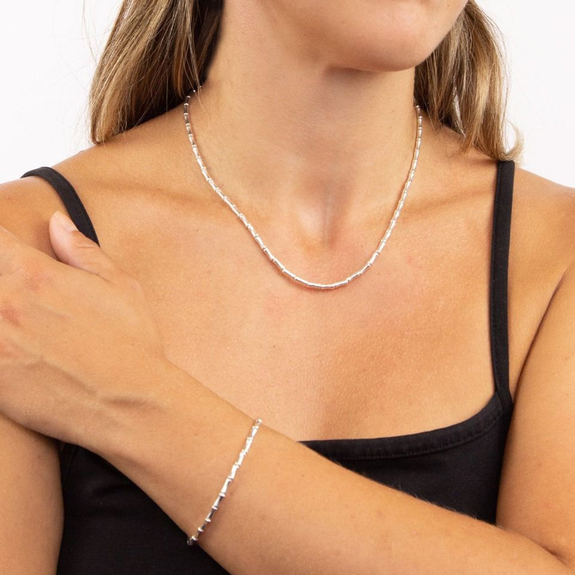 Sterling Silver Bamboo Style Bracelet