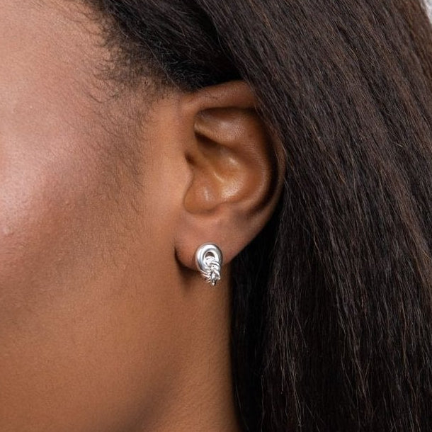 Silver Rope Interlocking Circle Stud Earrings