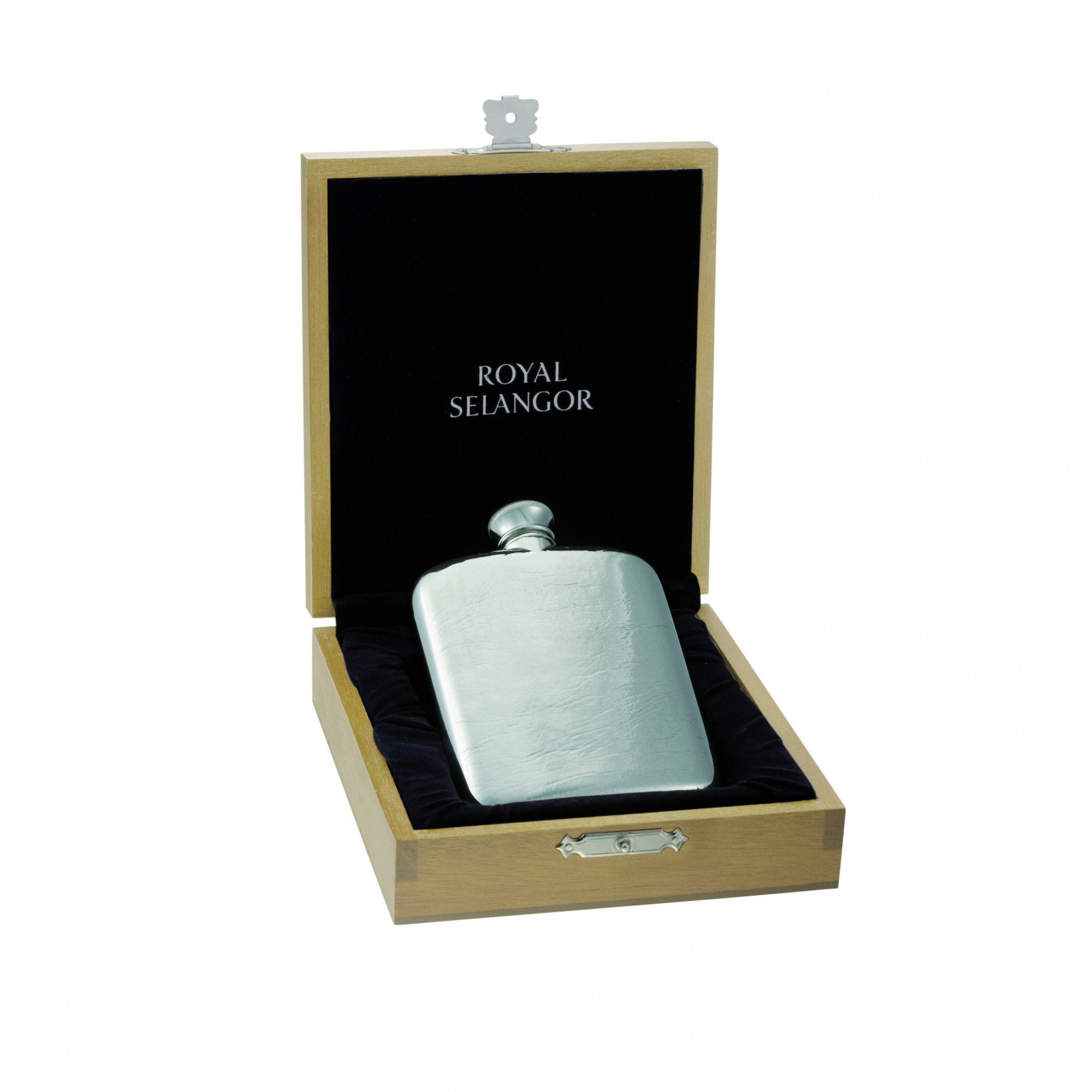Large Pewter Hip Flask 13cl in Wooden Gift Box