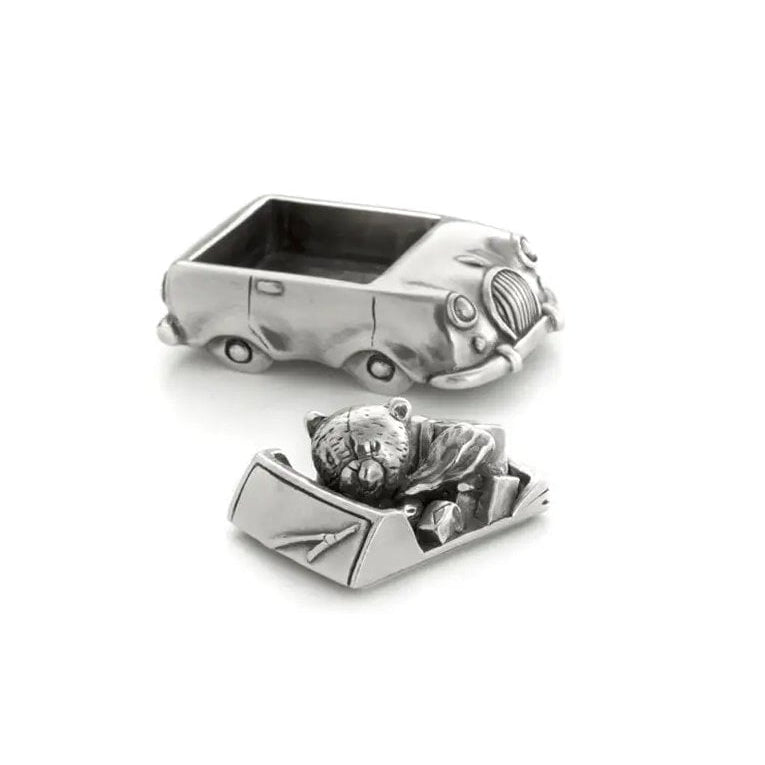 Childrens Teddy Bear Pewter Tooth Box (teddy in a car)
