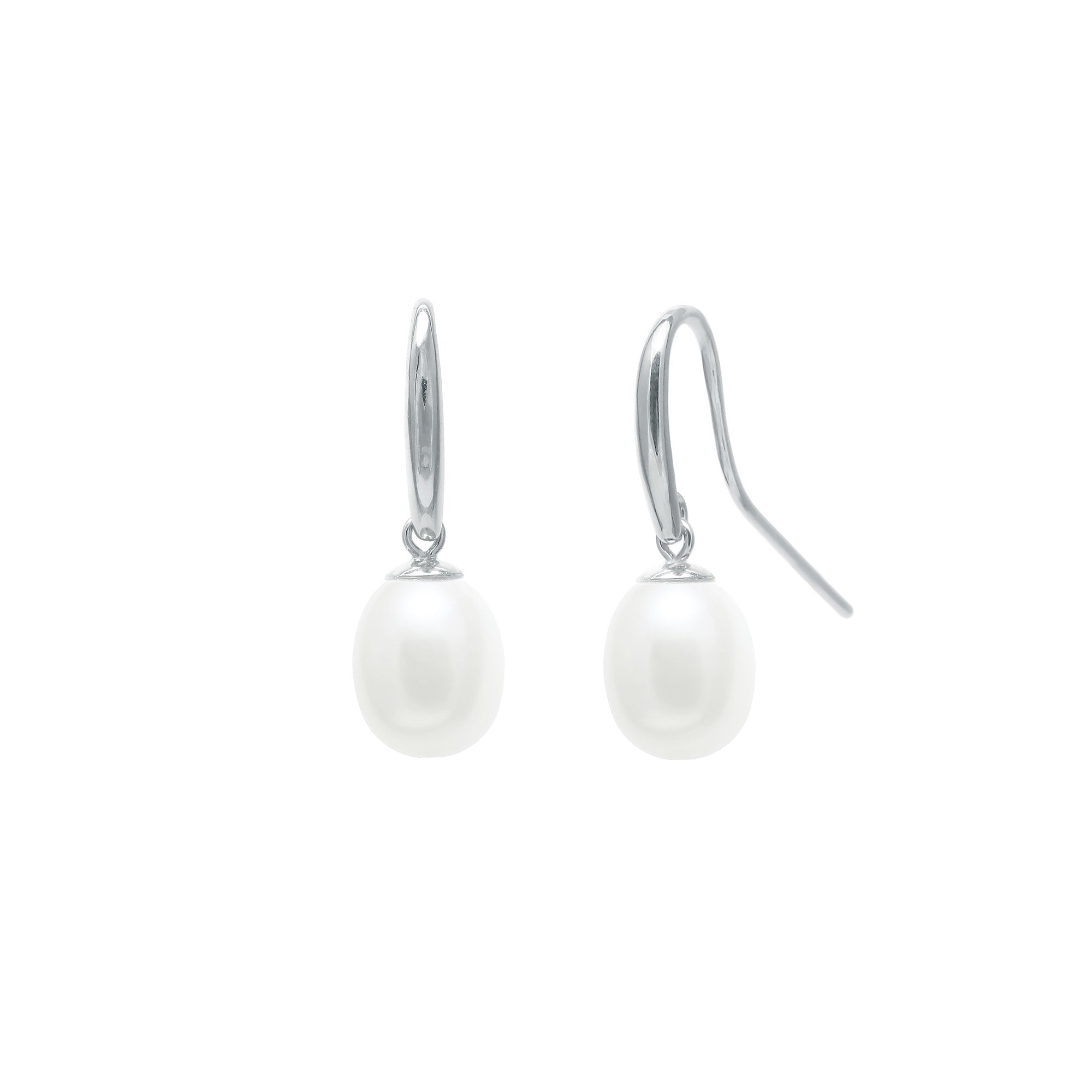 Silver White Teardrop Cultured Freshwater Pearl Drop Earring