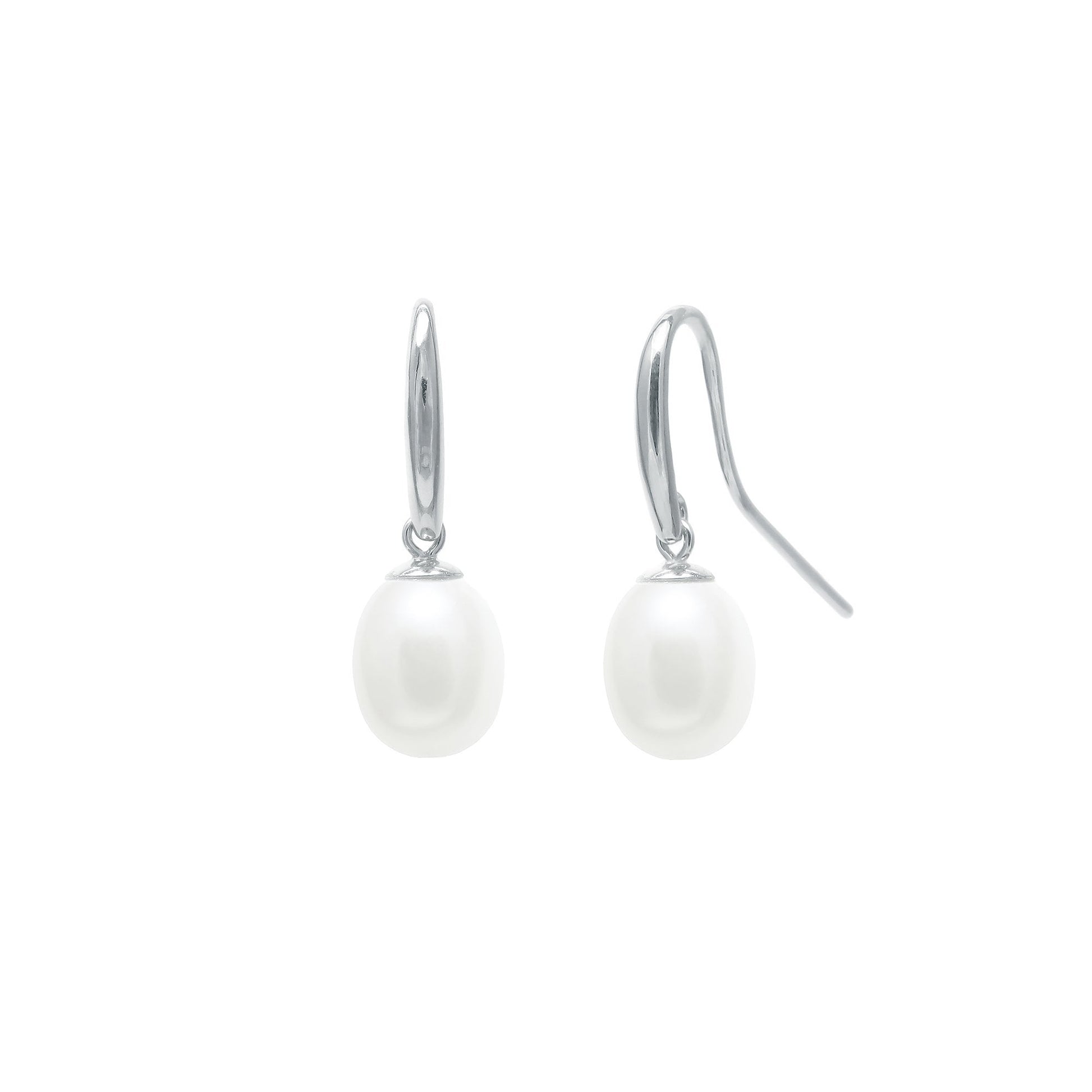 Silver White Teardrop Cultured Freshwater Pearl Drop Earring