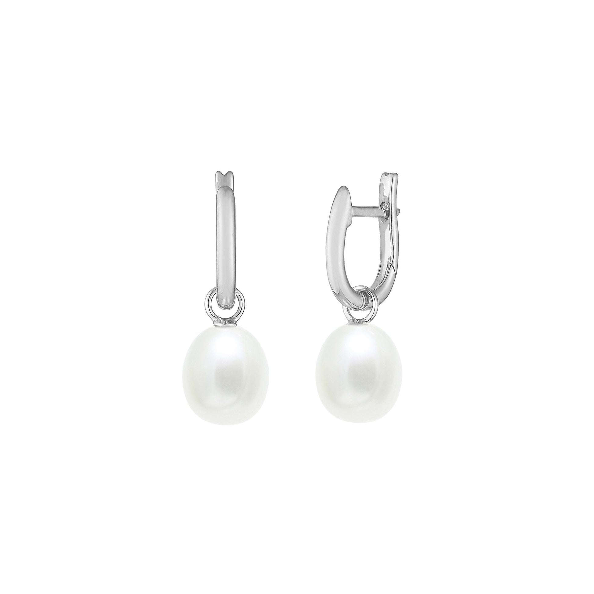 Silver Huggie Drops With White Teardrop Cultured Freshwater Pearl