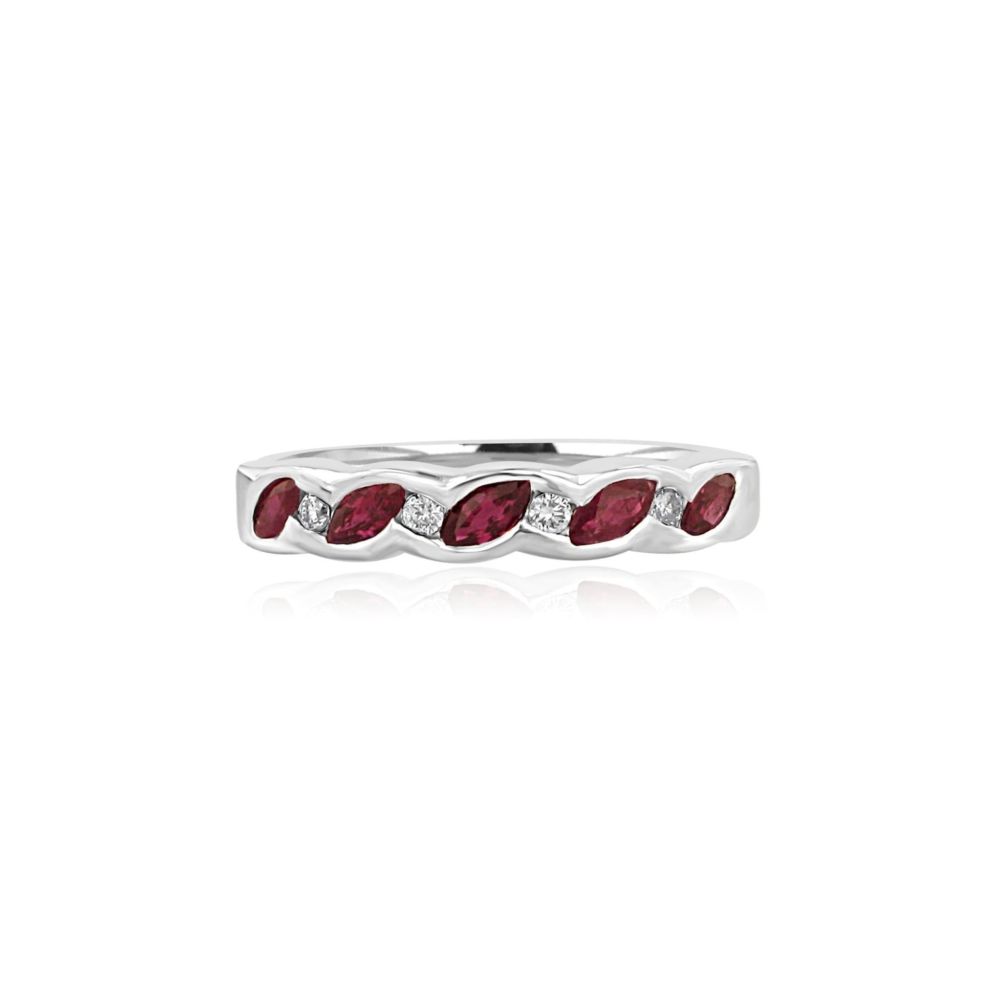 Platinum 0.35ct Marquise Ruby and 0.07ct Round Diamond Eternity Ring