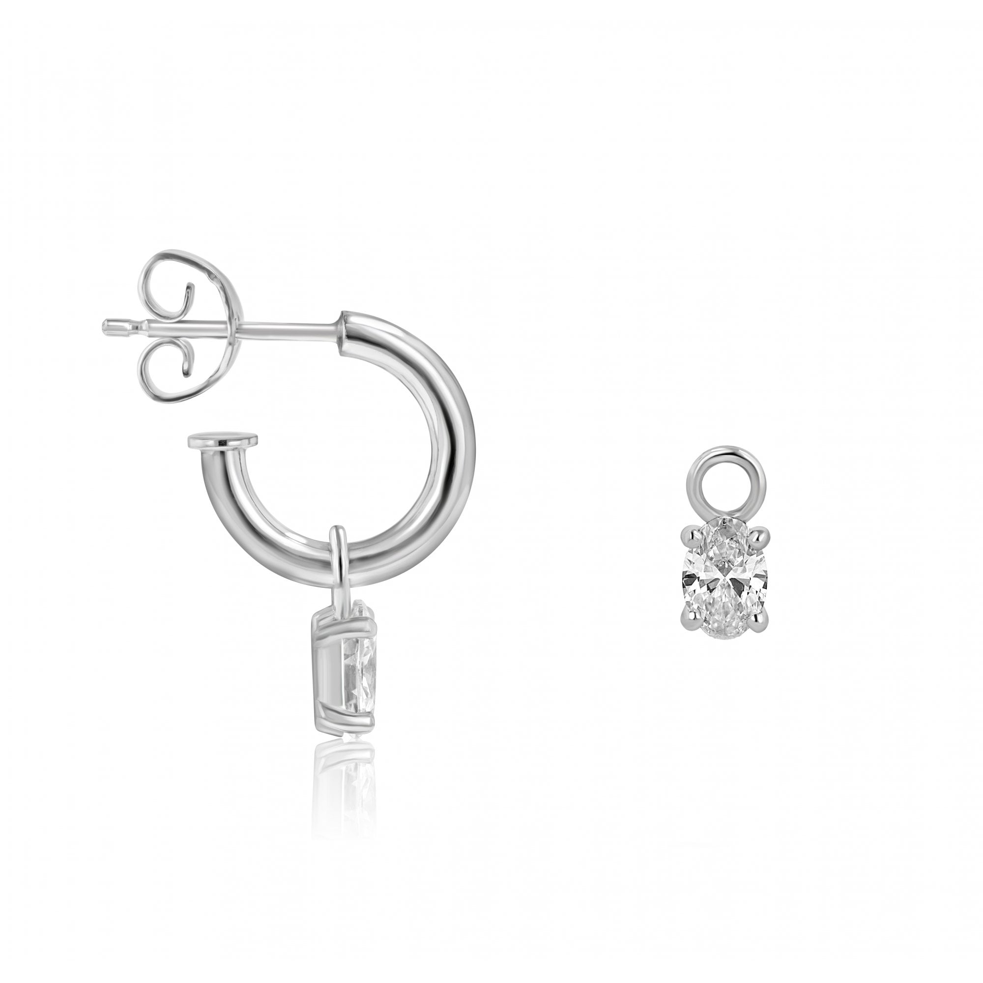 Platinum 0.80ct Oval Lab Grown Diamond Charms (For Hoop Earrings Sold Separately)