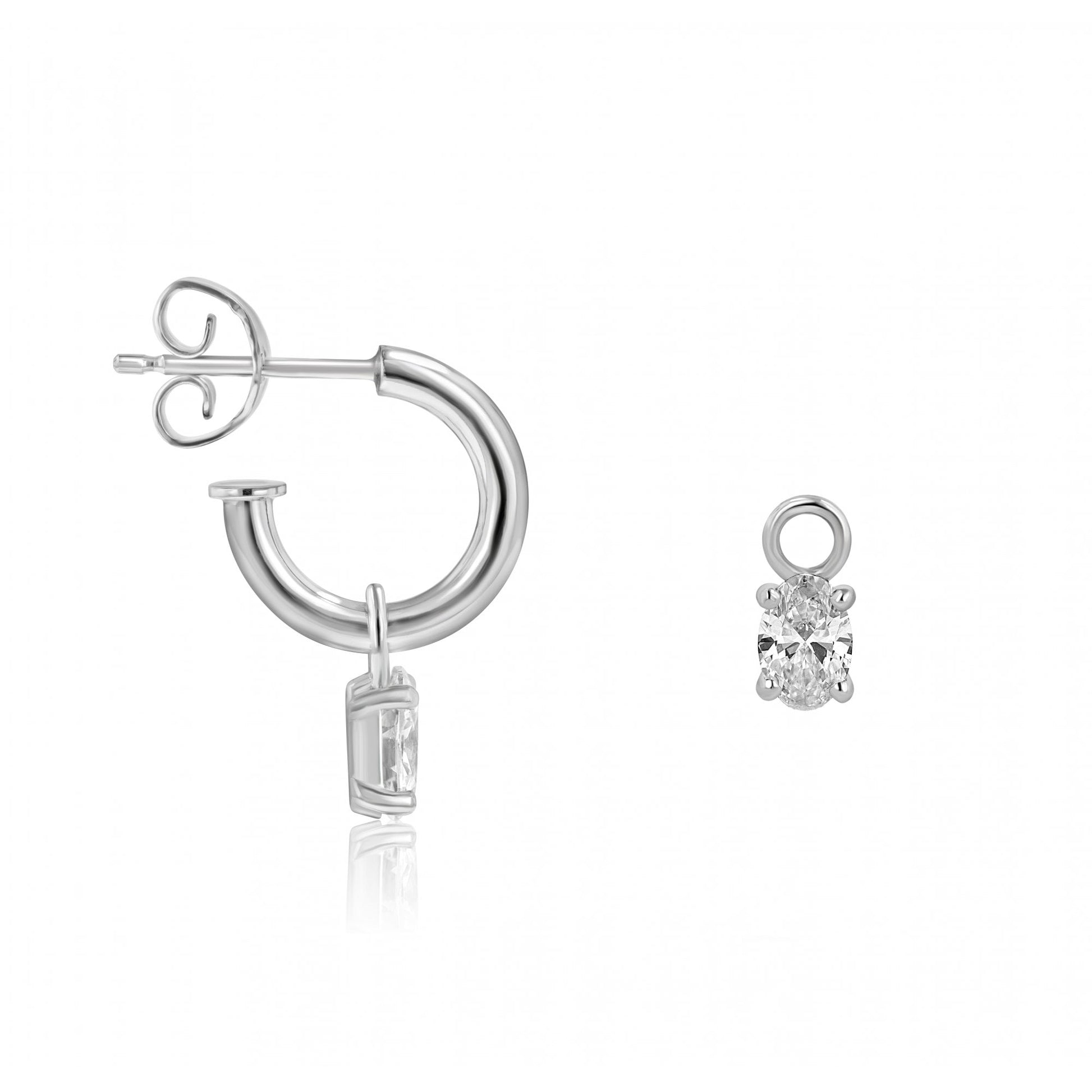 Platinum 0.80ct Oval Lab Grown Diamond Charms (For Hoop Earrings Sold Separately)