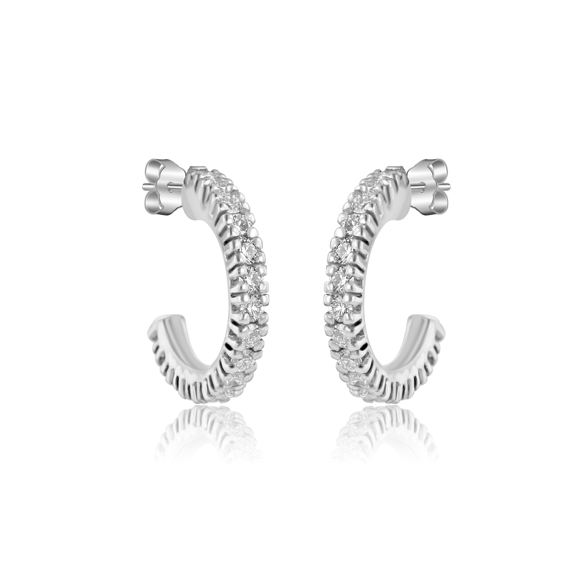 18ct White Gold 0.44ct Round Diamond 3/4 Huggie Style Hoop Earrings