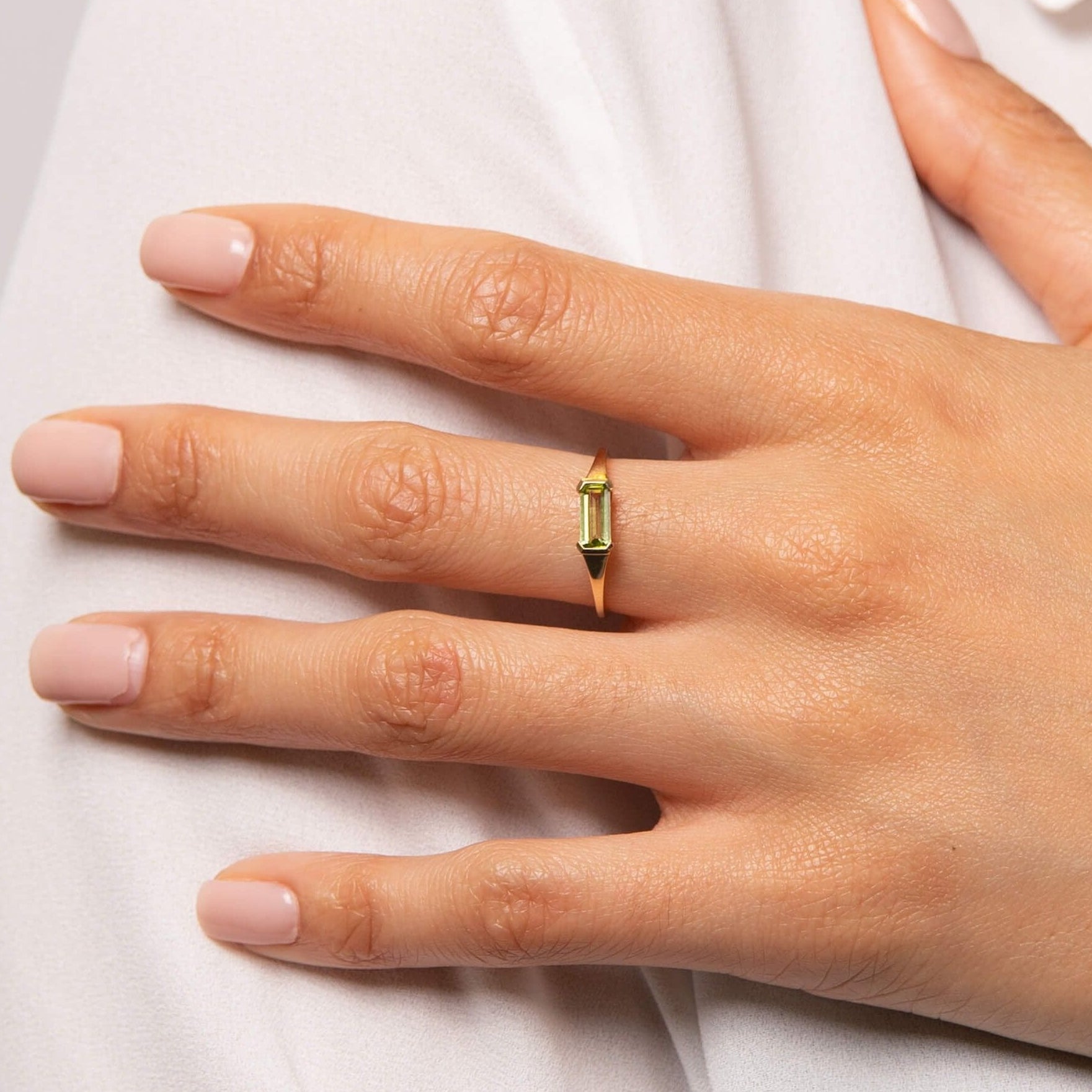 Elongated Peridot Semi-Precious Ring in 9ct Gold