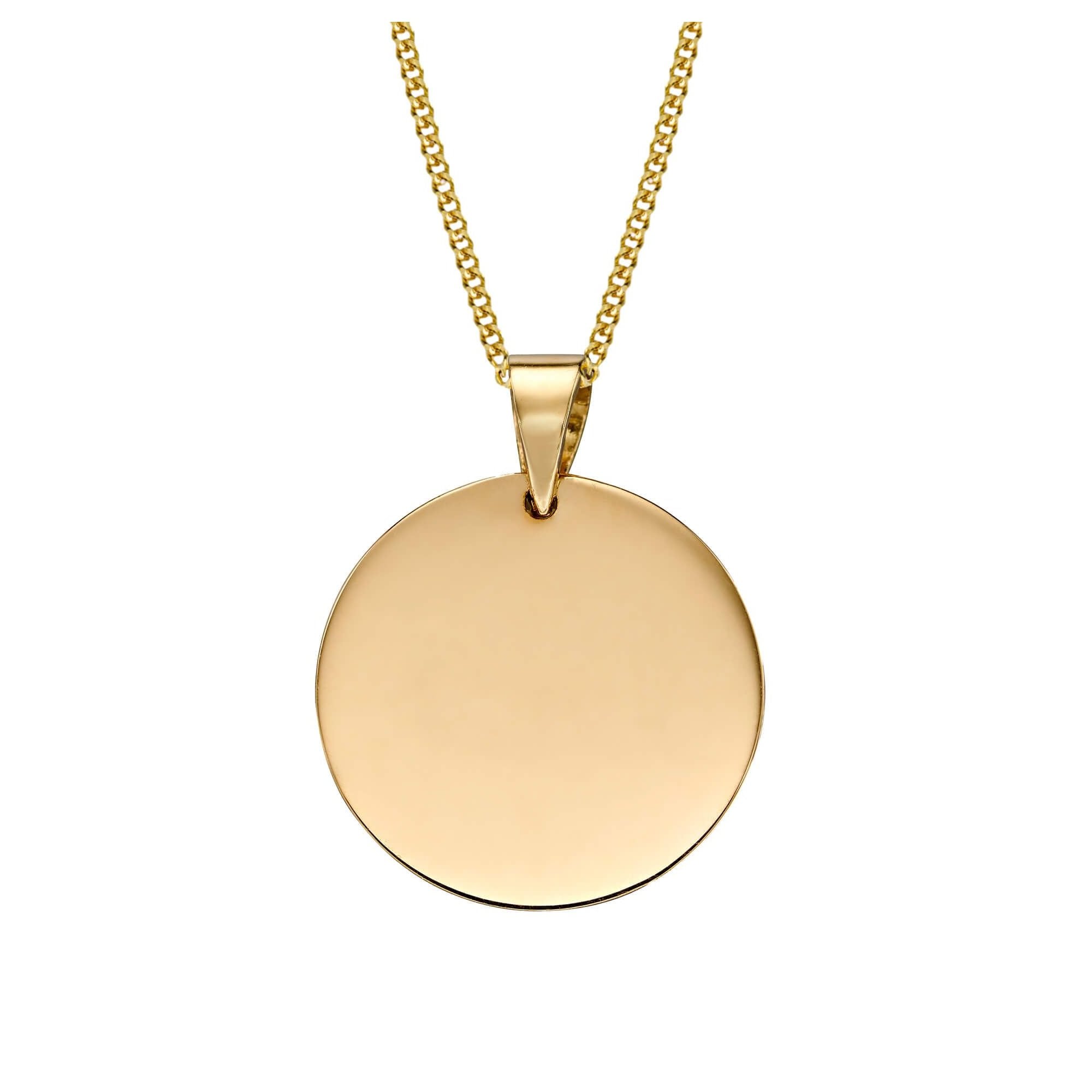 Plain Engravable Disc Pendant in Yellow Gold with 16-18" adjustable filed curb chain