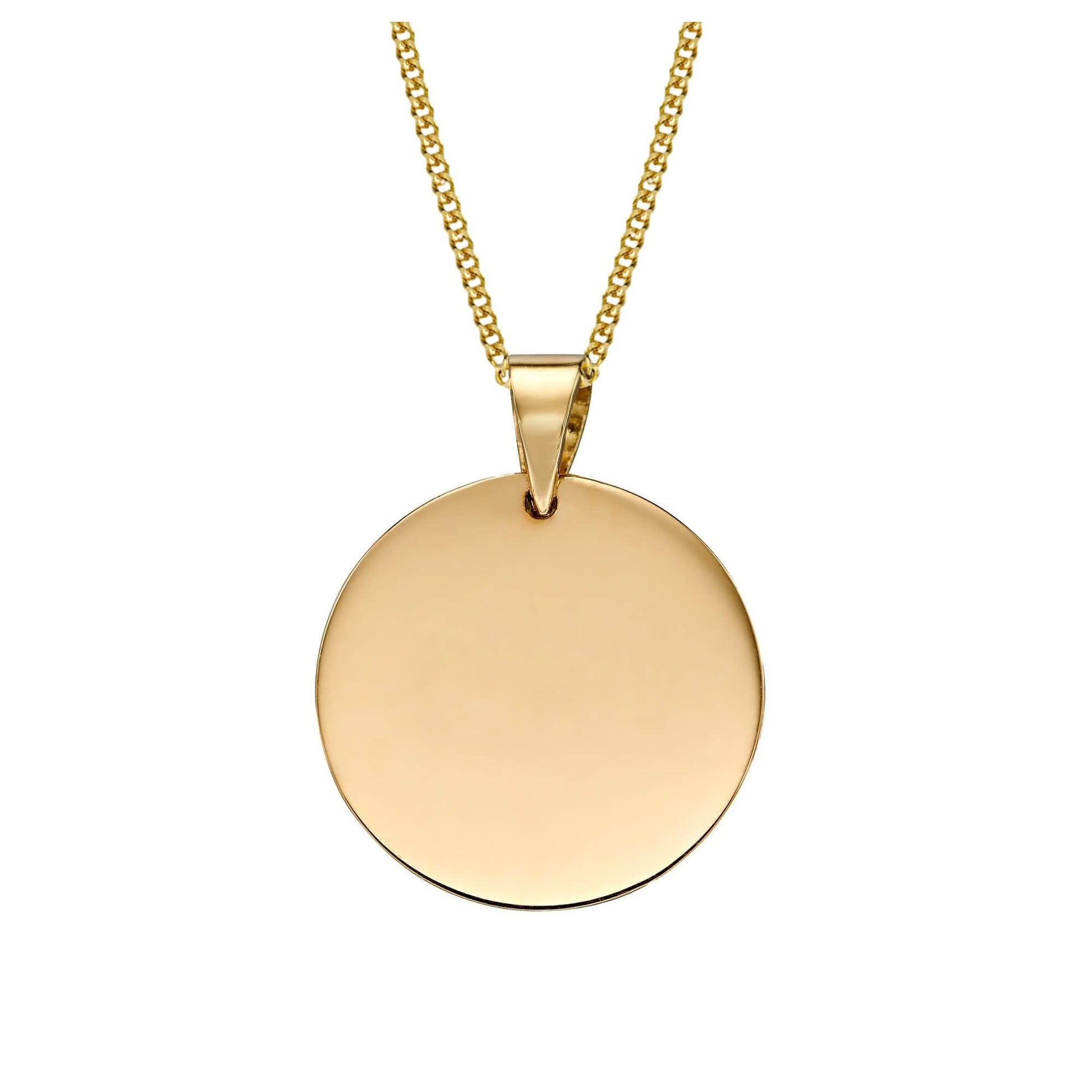 Plain Engravable Disc Pendant in Yellow Gold with 16-18" adjustable filed curb chain