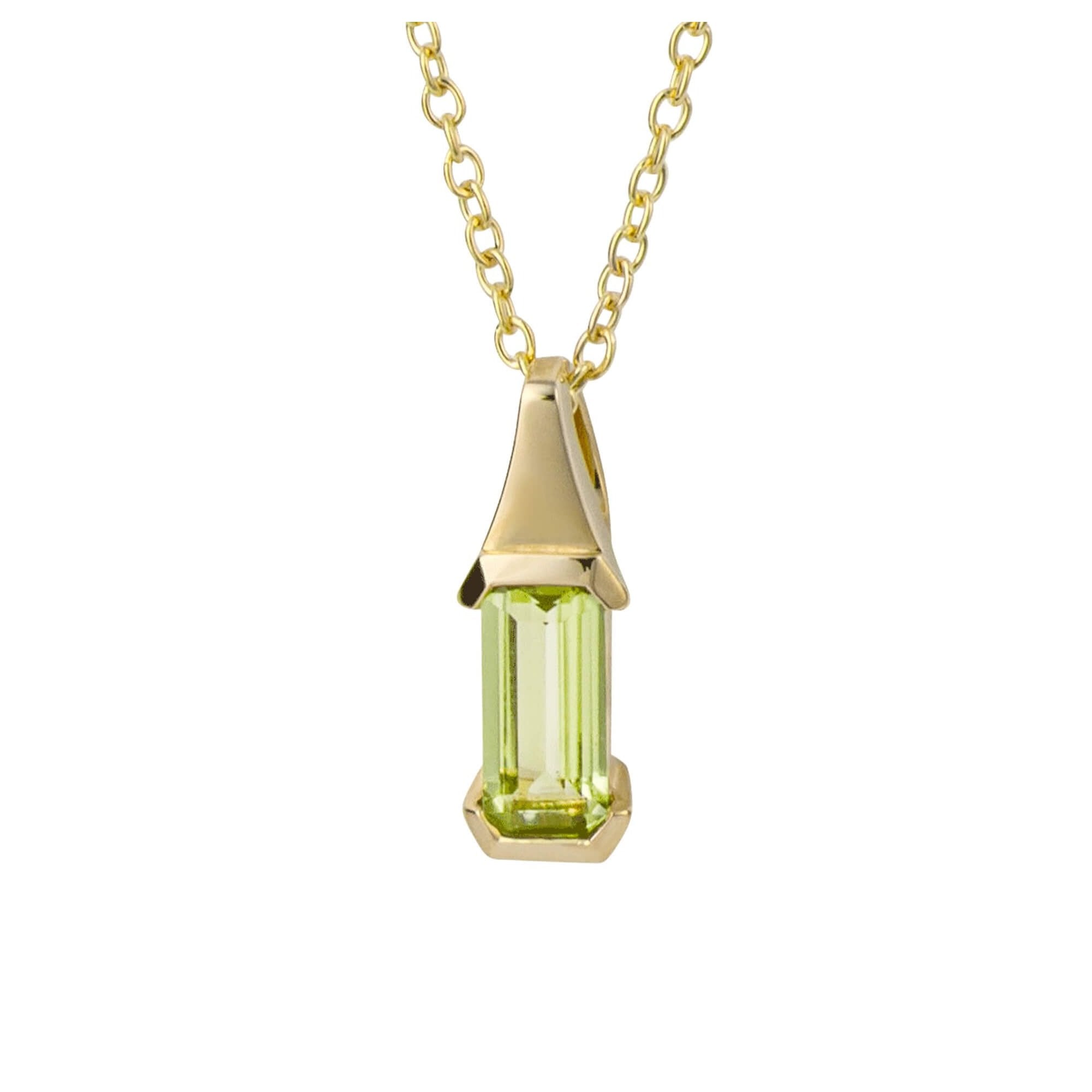 Elongated Peridot Semi-Precious Pendant in 9ct Gold with 16"-18" Adjustable Trace Chain