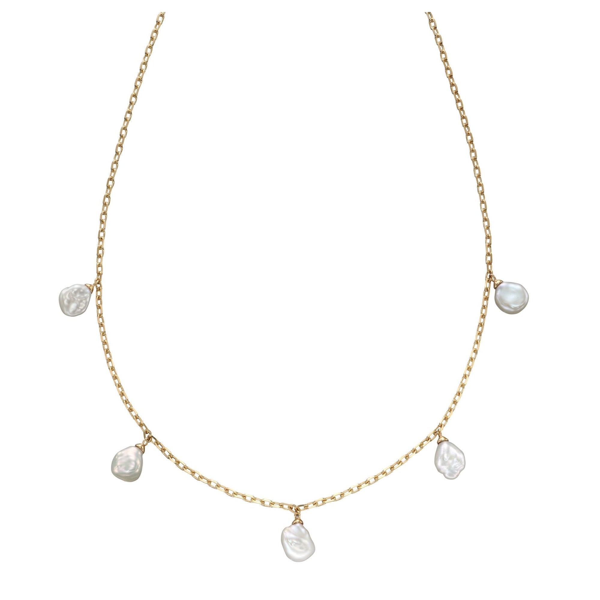 Keshi Pearl Charm Necklace in 9ct Gold