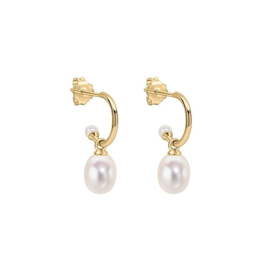 Pearl Detail Half Hoop Earrings in 9ct Gold