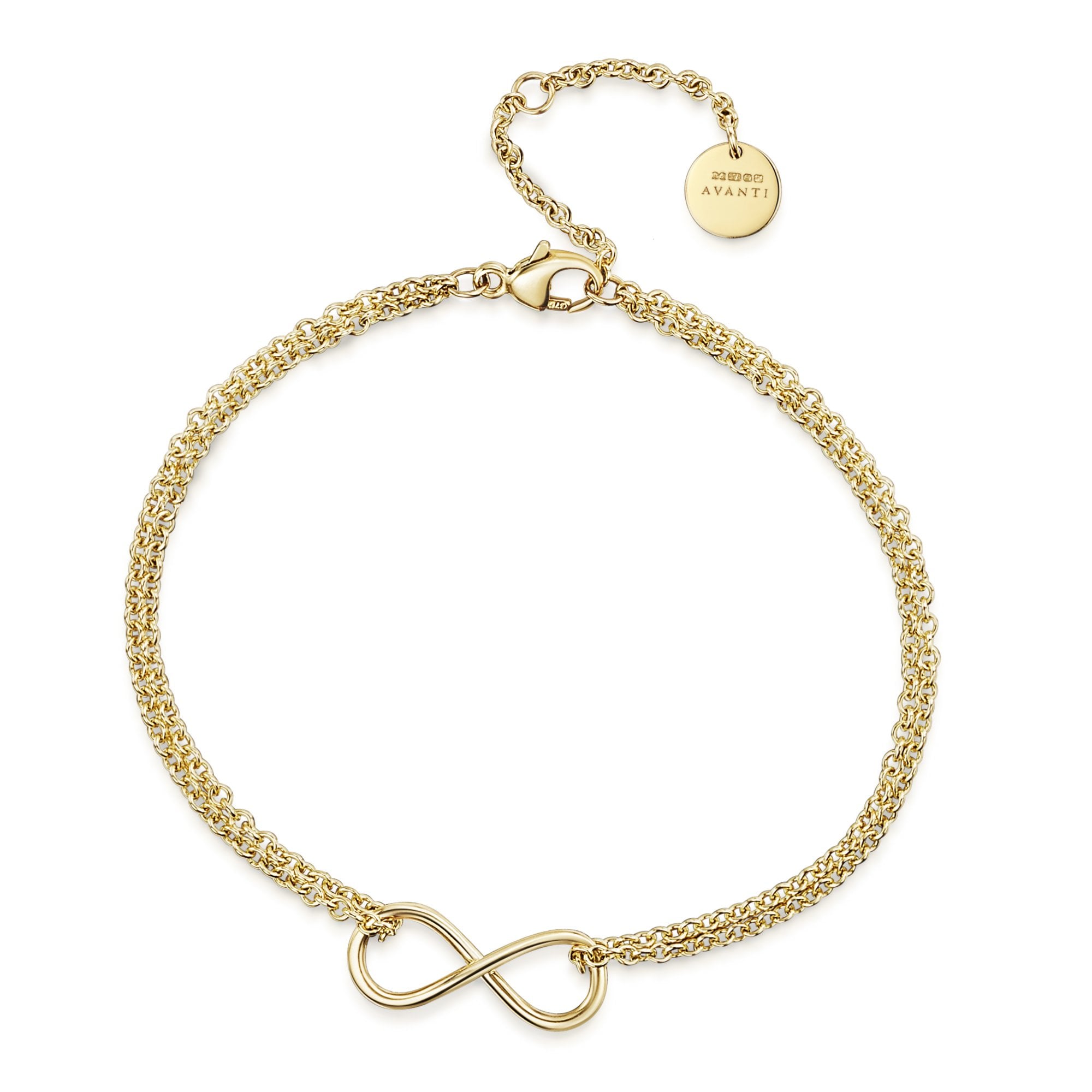 Handmade 9ct Yellow Gold Small Infinity Bracelet With Double Chain