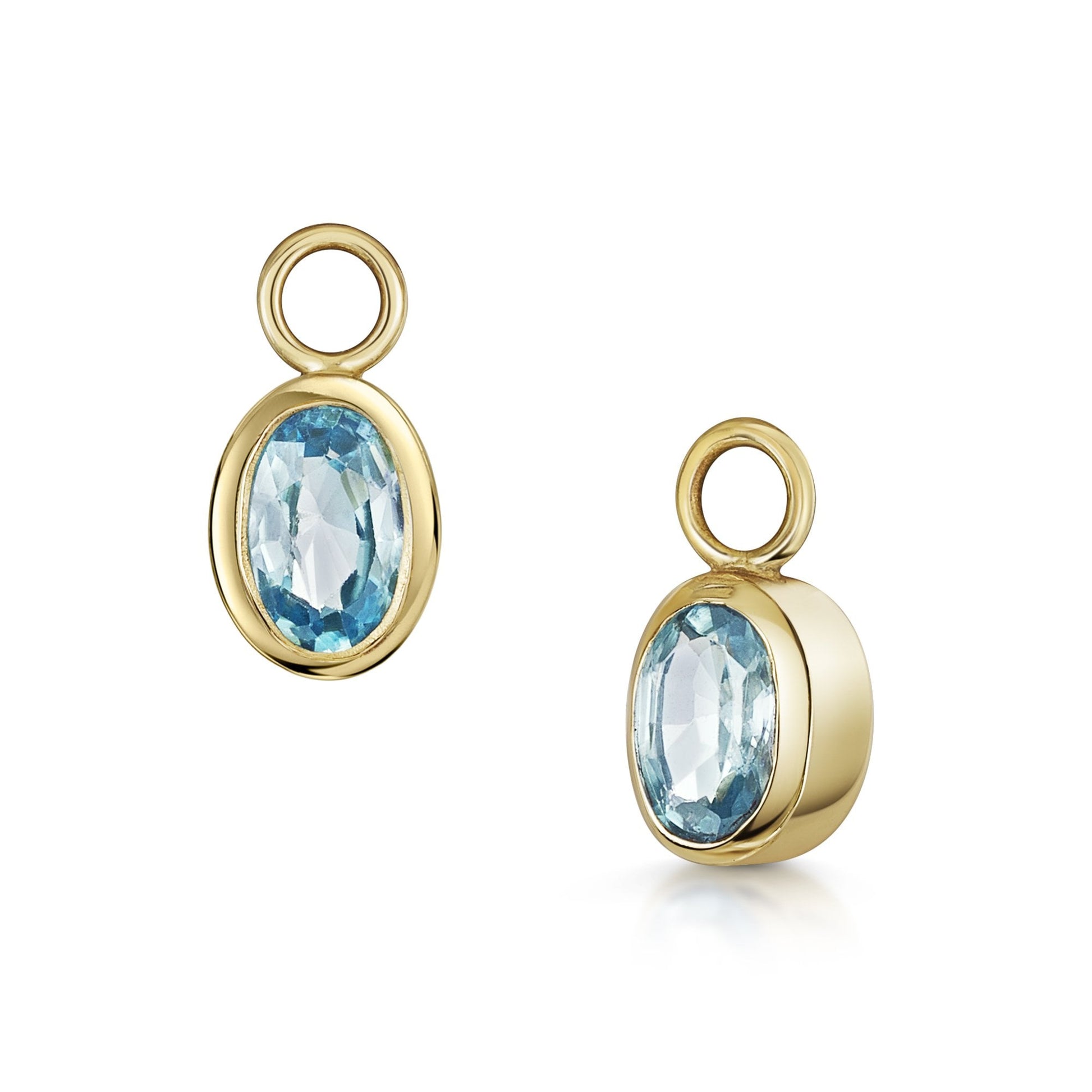 9ct Yellow Gold Oval Blue Topaz Charms (For Hoop Earrings Sold Separately)