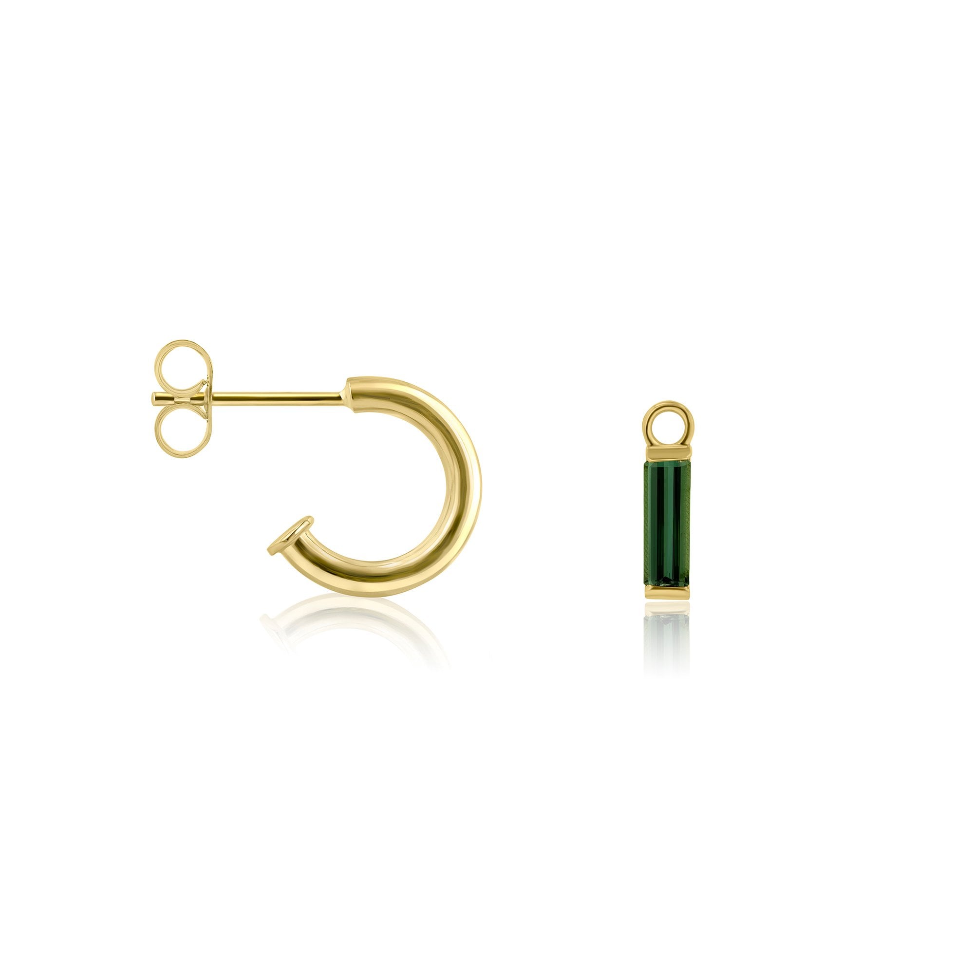 18ct Yellow Gold Green Tourmaline Oblong Charms (For Huggie Hoops Sold Separately)