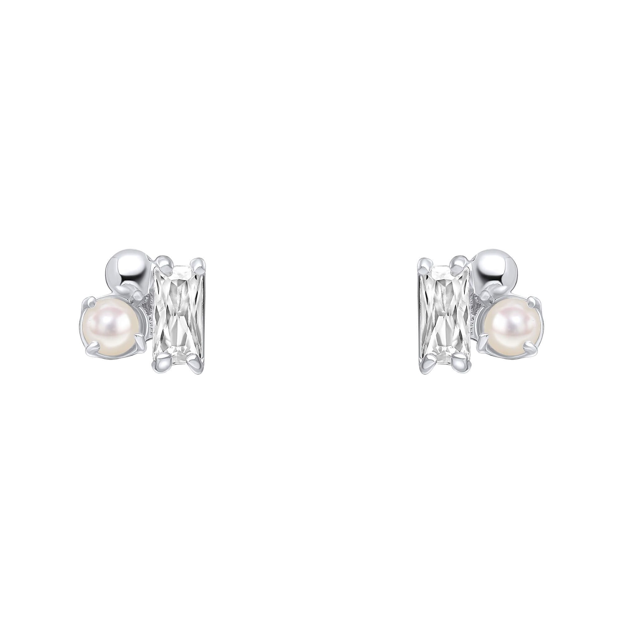 Dainty Cluster Freshwater Pearl and Cubic Zirconia Stud Earrings