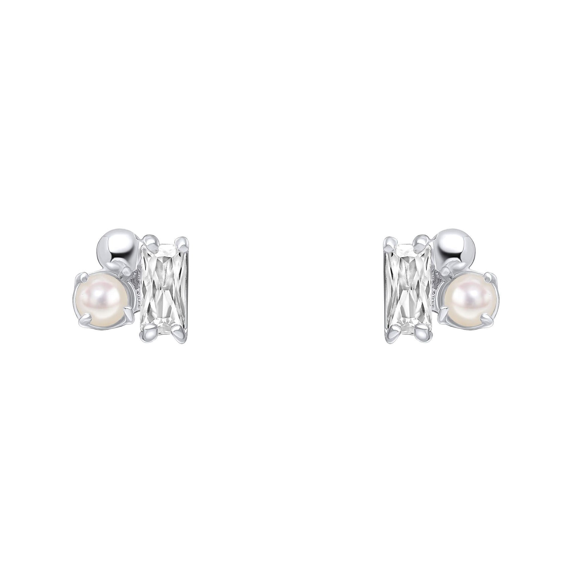 Dainty Cluster Freshwater Pearl and Cubic Zirconia Stud Earrings
